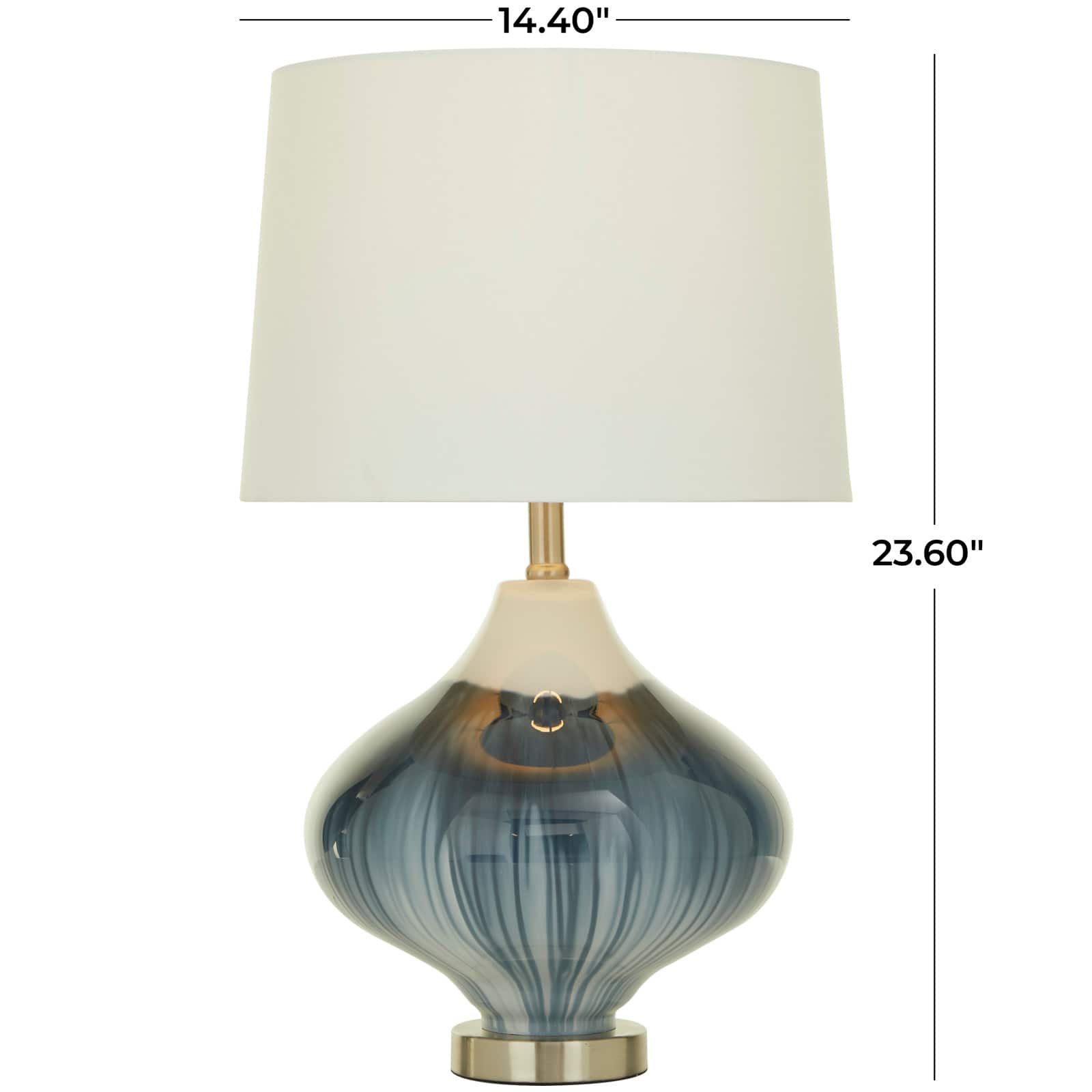 Blue Glass Gourd Style Base Table Lamp with Drum Shade 14" x 14" x 24"