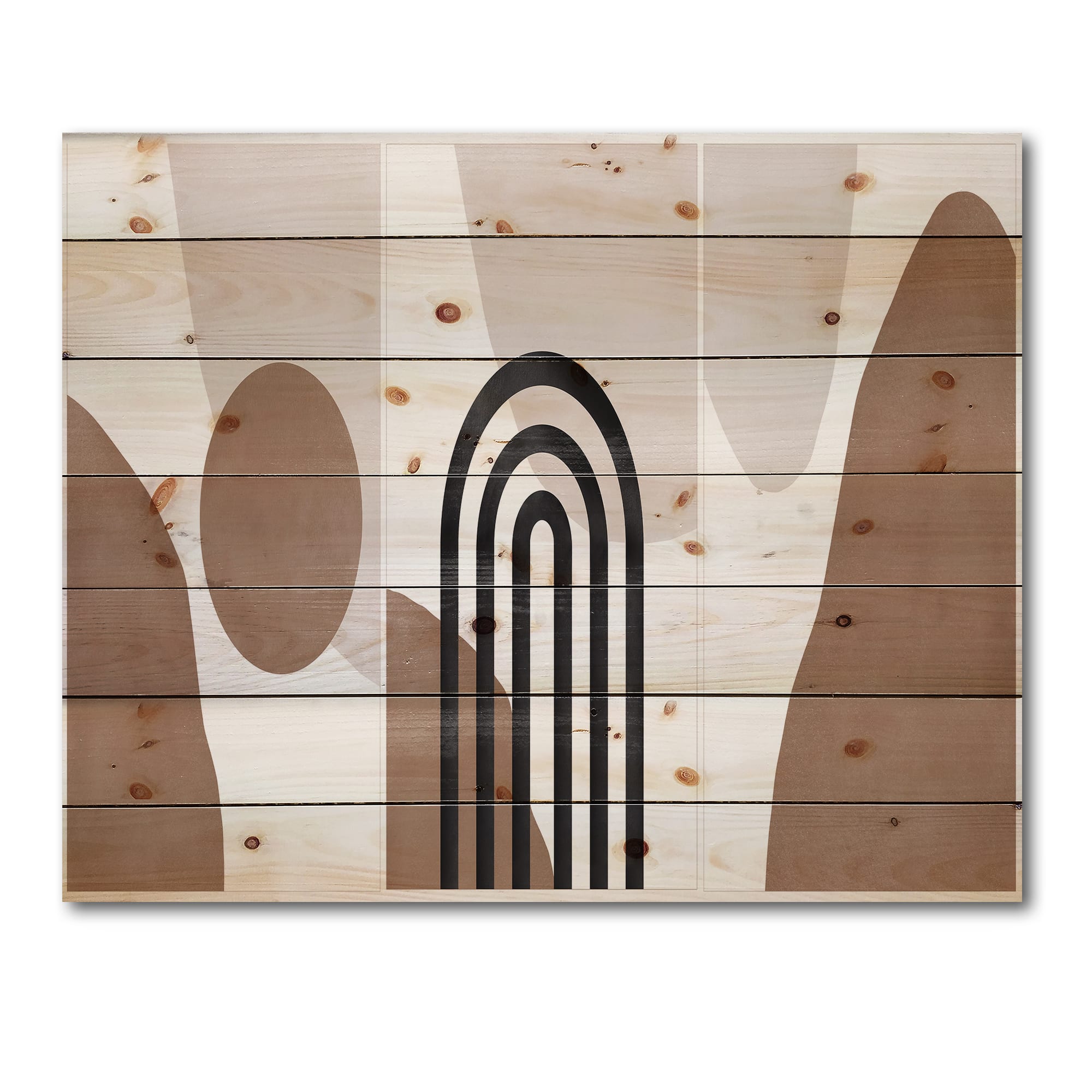 Designart - Abstract Shapes in Terracotta and Ivory Shapes II - Modern Print on Natural Pine Wood