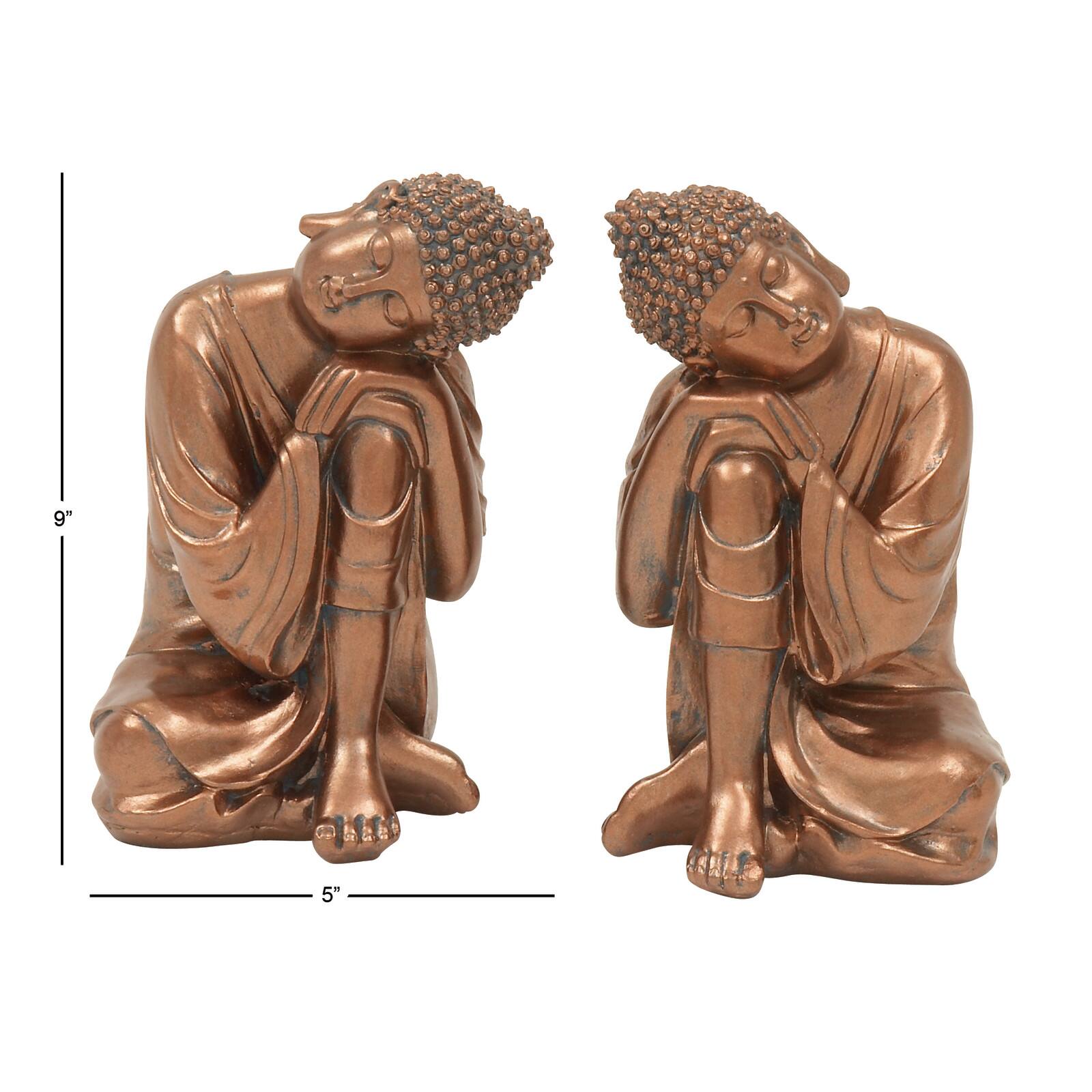 Set of 2 Bronze Bohemian Polystone Buddha Sculpture 5" x 9"