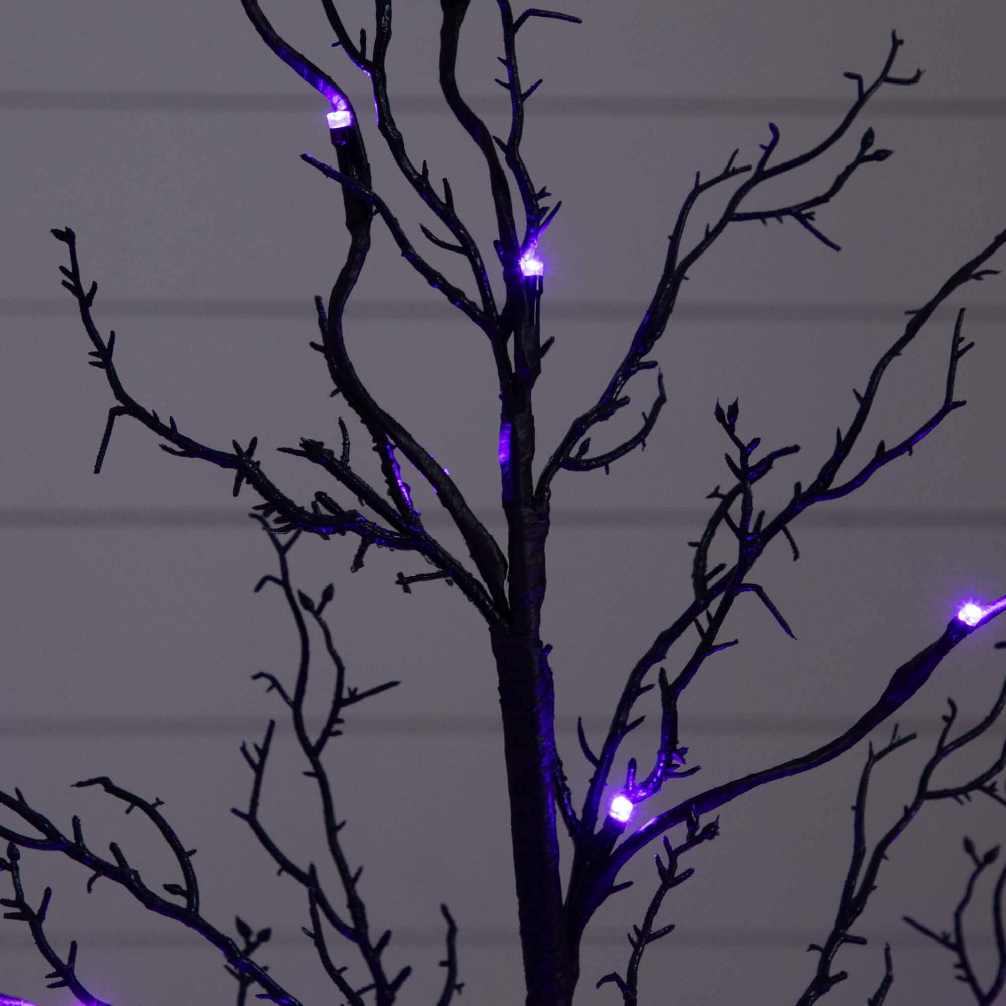 3ft. Pre-Lit Halloween Deluxe Black Twig Artificial Tree with 36 Orange & Purple LED Lights