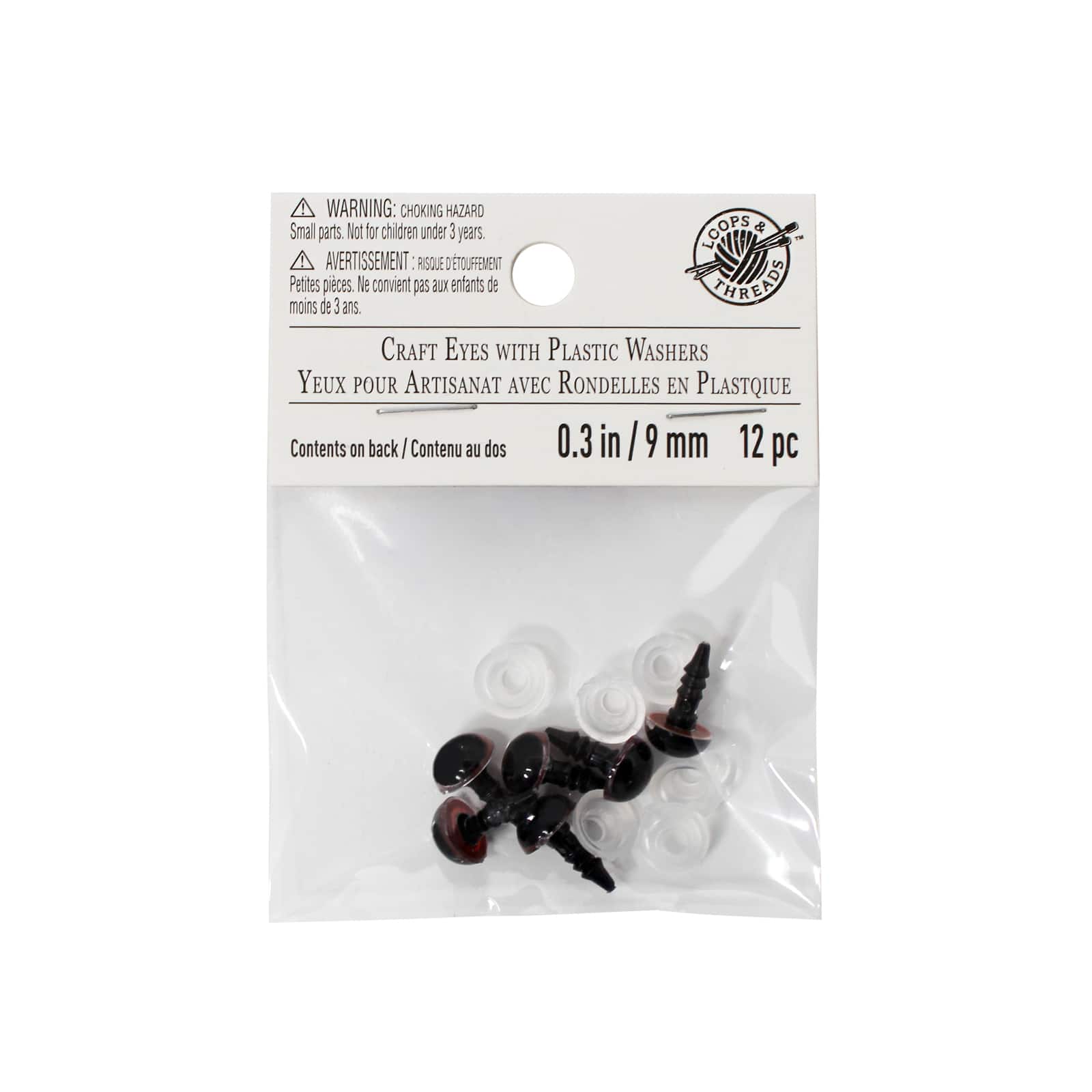 12 Pack: 9mm Craft Eyes with Plastic Washers by Loops & Threads™