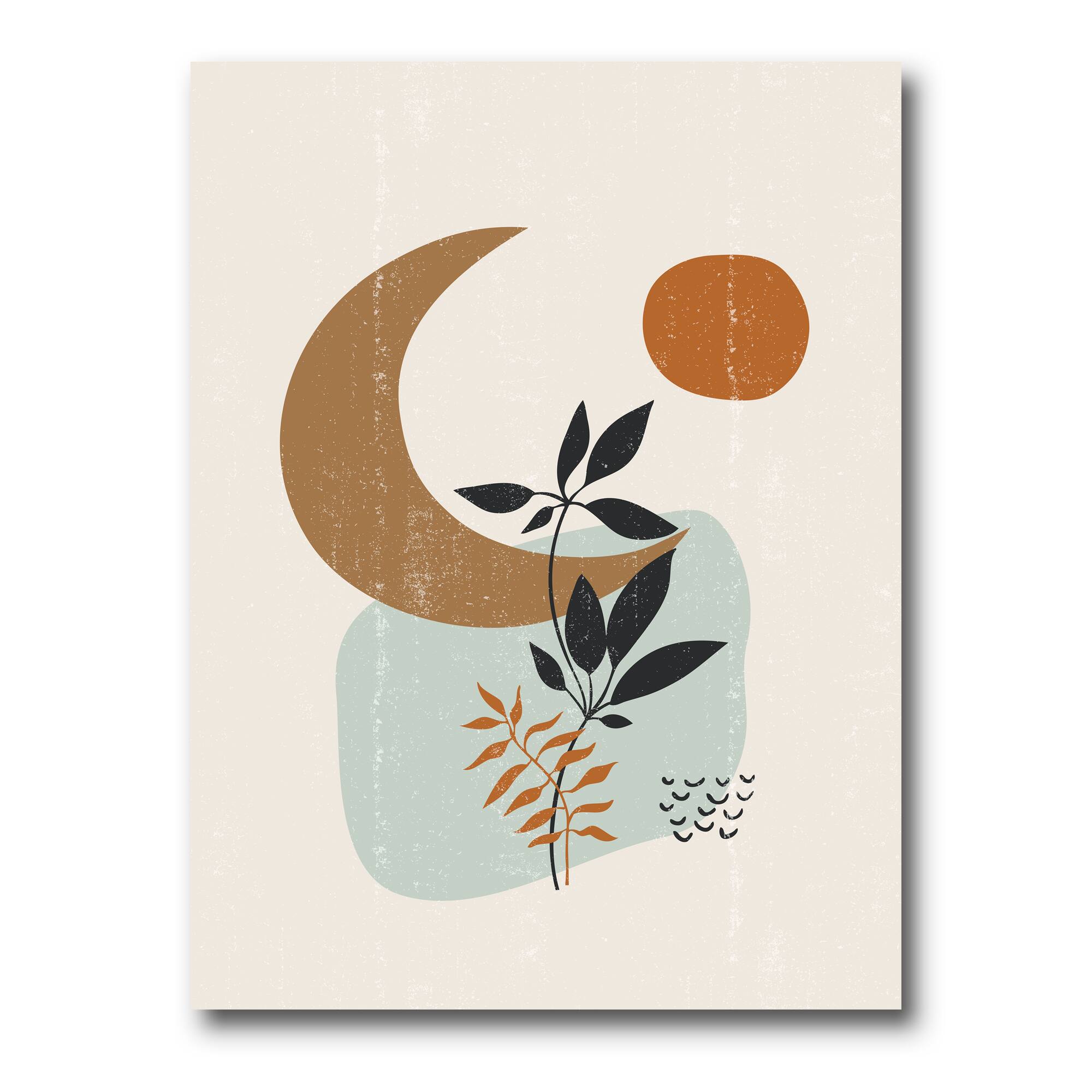 Designart - Abstract Sun & Moon With Minimal Plants - Modern Canvas Wall Art Print