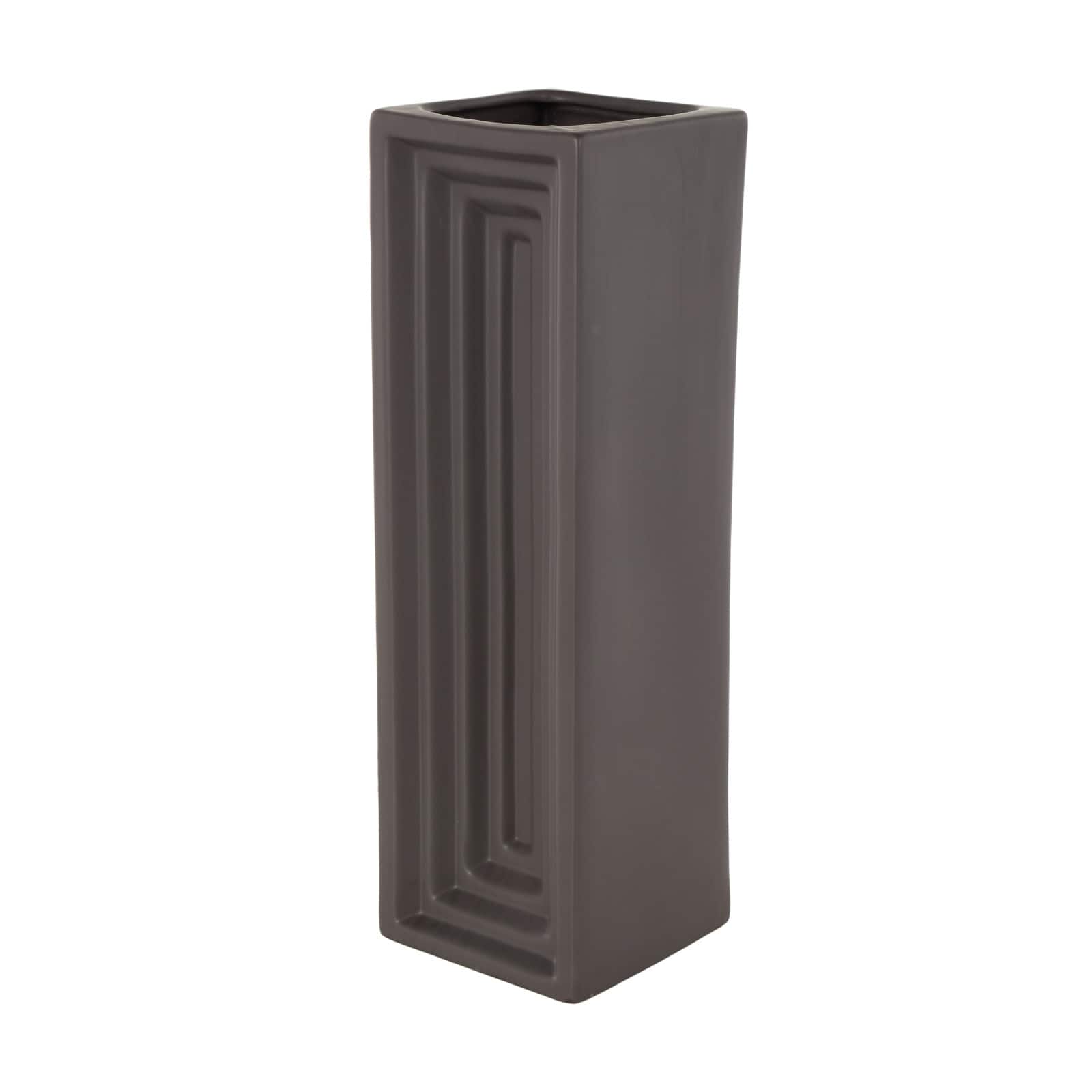 18" Black Ceramic Rectangular Decorative Vase