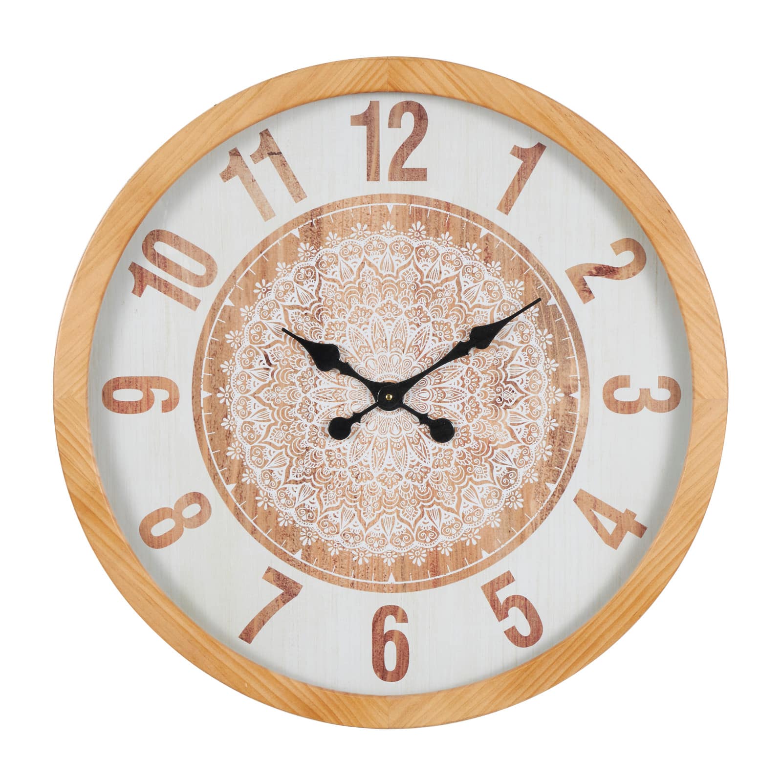 30" Natural Brown & White Mandala Wall Clock