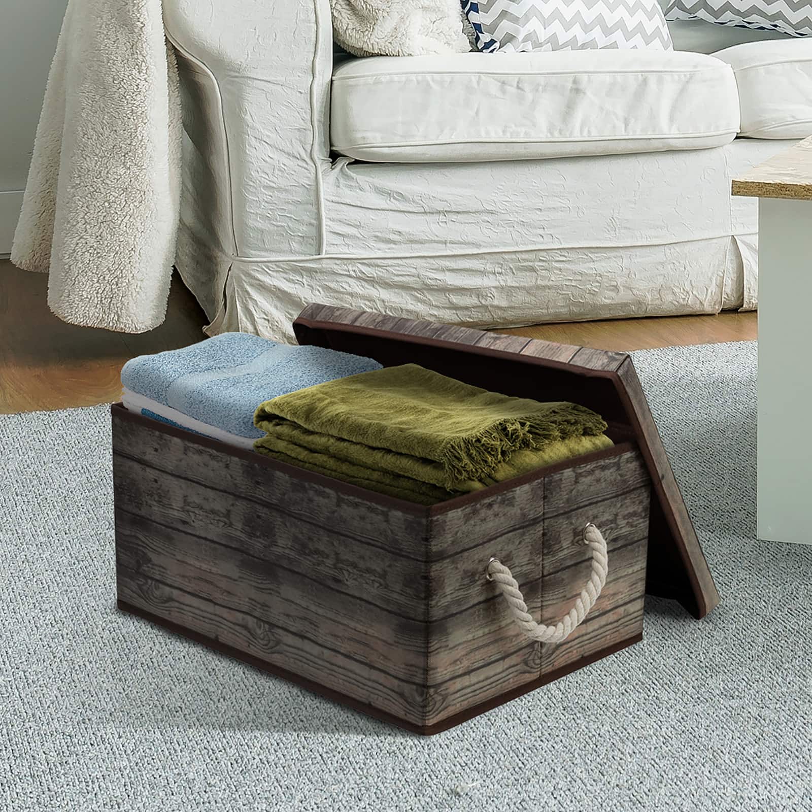 Sorbus 16.5" Rustic Wood Pattern Storage Box, 2ct.