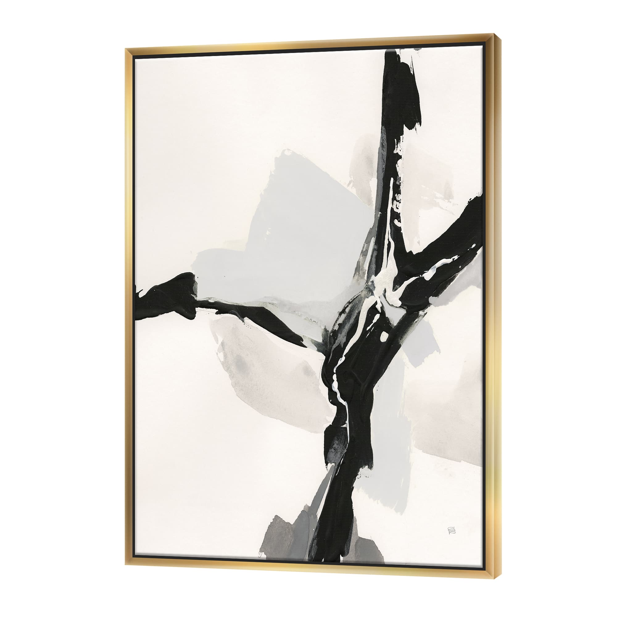 Designart - Abstract Neutral III - Mid-Century Modern Canvas in Gold Frame