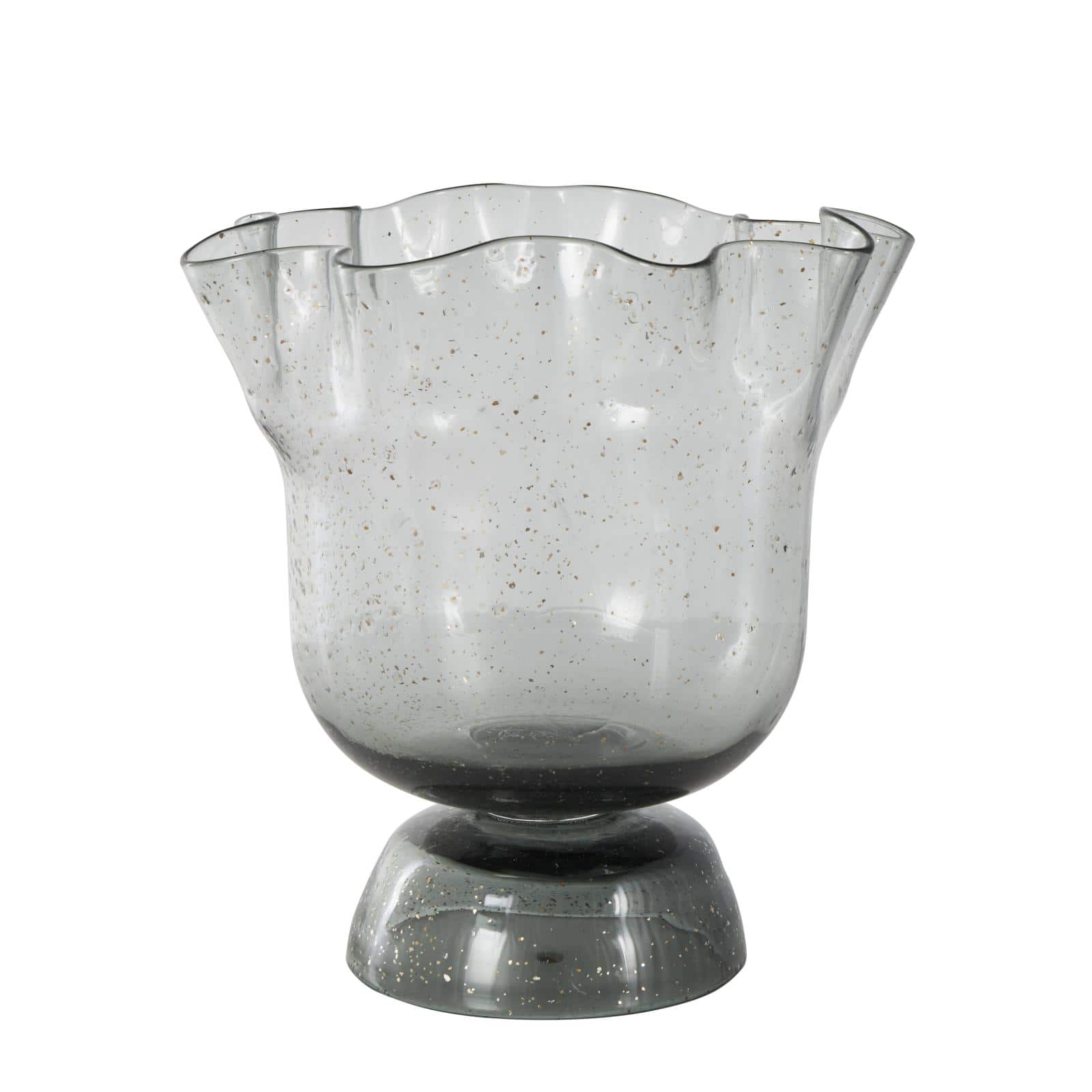 Black Glass Vase Set with Wavy Opening & Gold Speckles