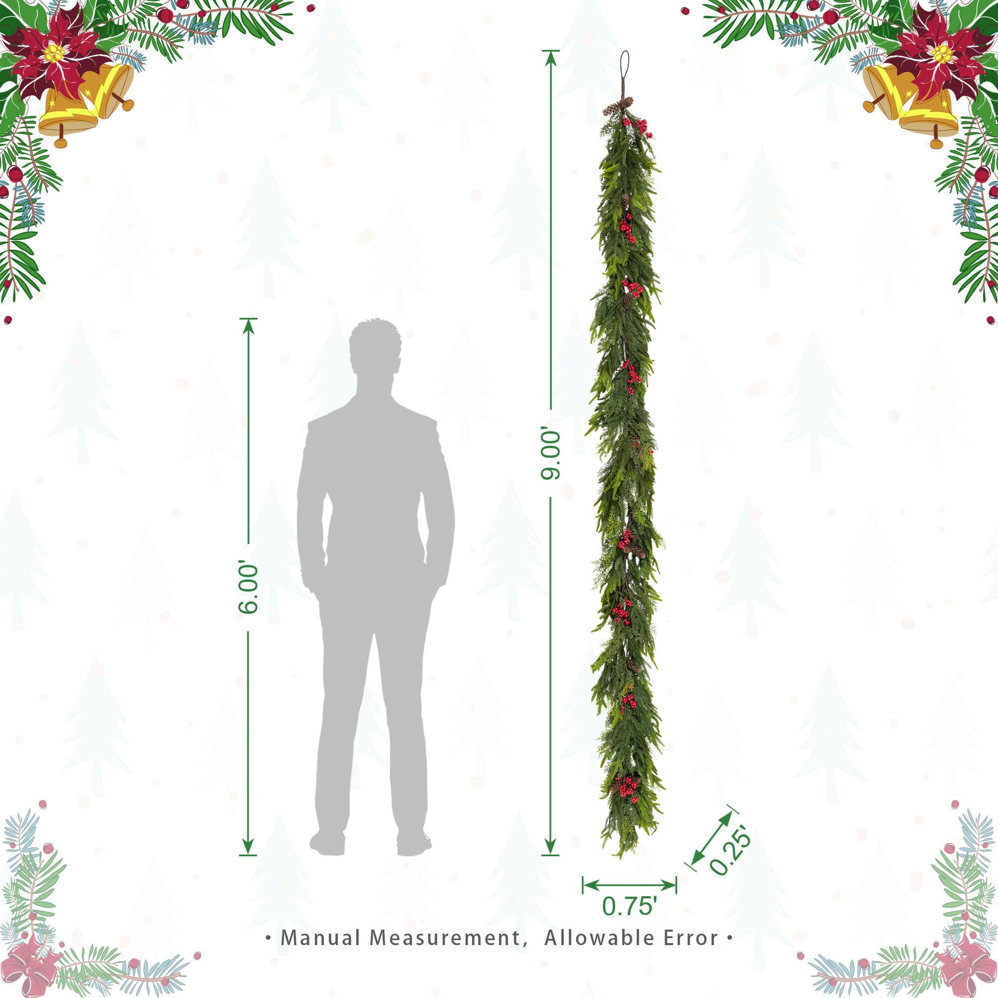 Glitzhome® 9ft. Christmas PE Dripping Garland with Pinecones and Red Berries, Set of 2