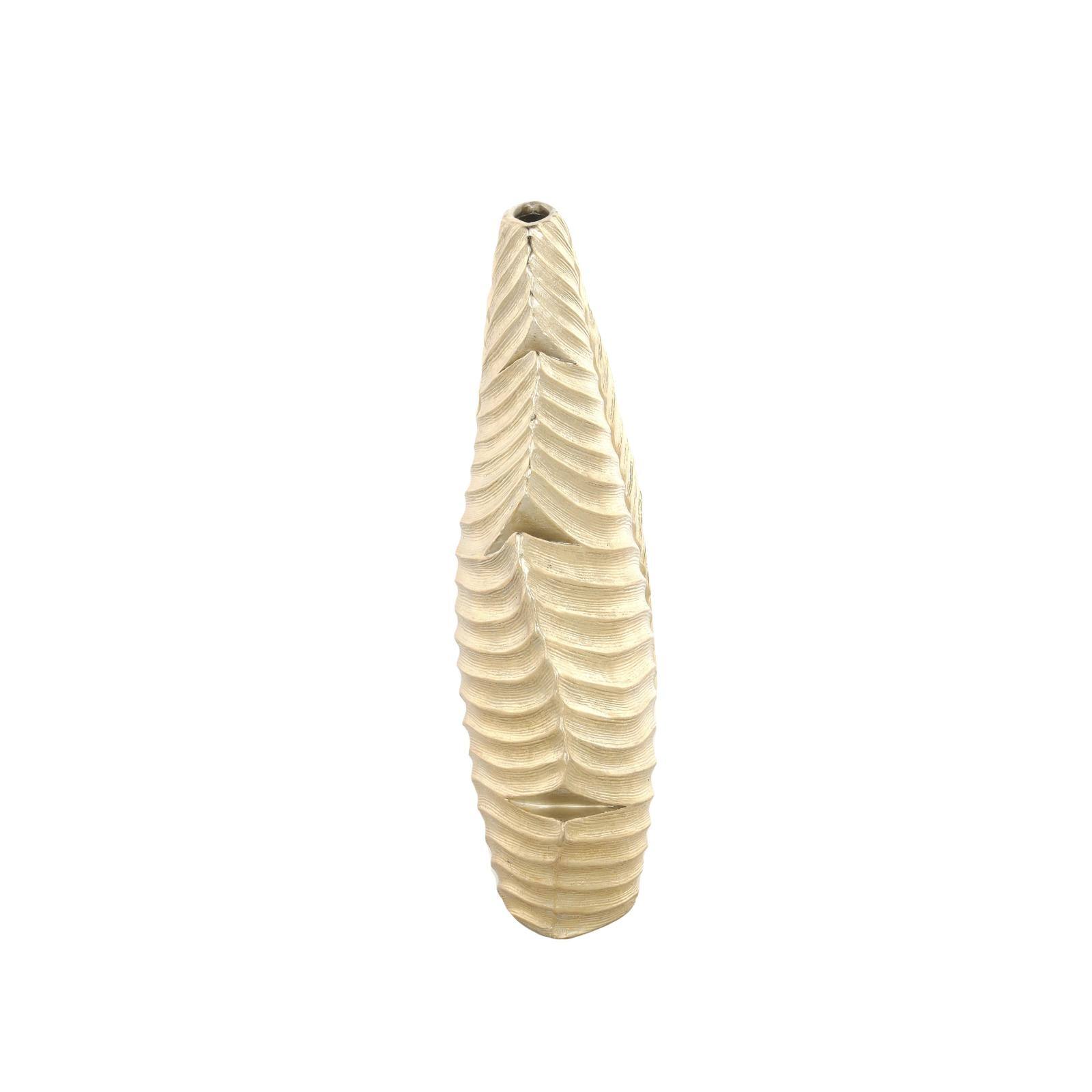 14" Gold Metallic Curved Leaf Polystone Vase