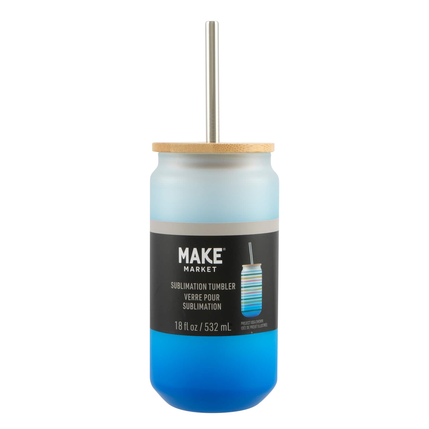 18oz. Frosted Glass Sublimation Tumbler with Bamboo Lid & Straw by Make Market