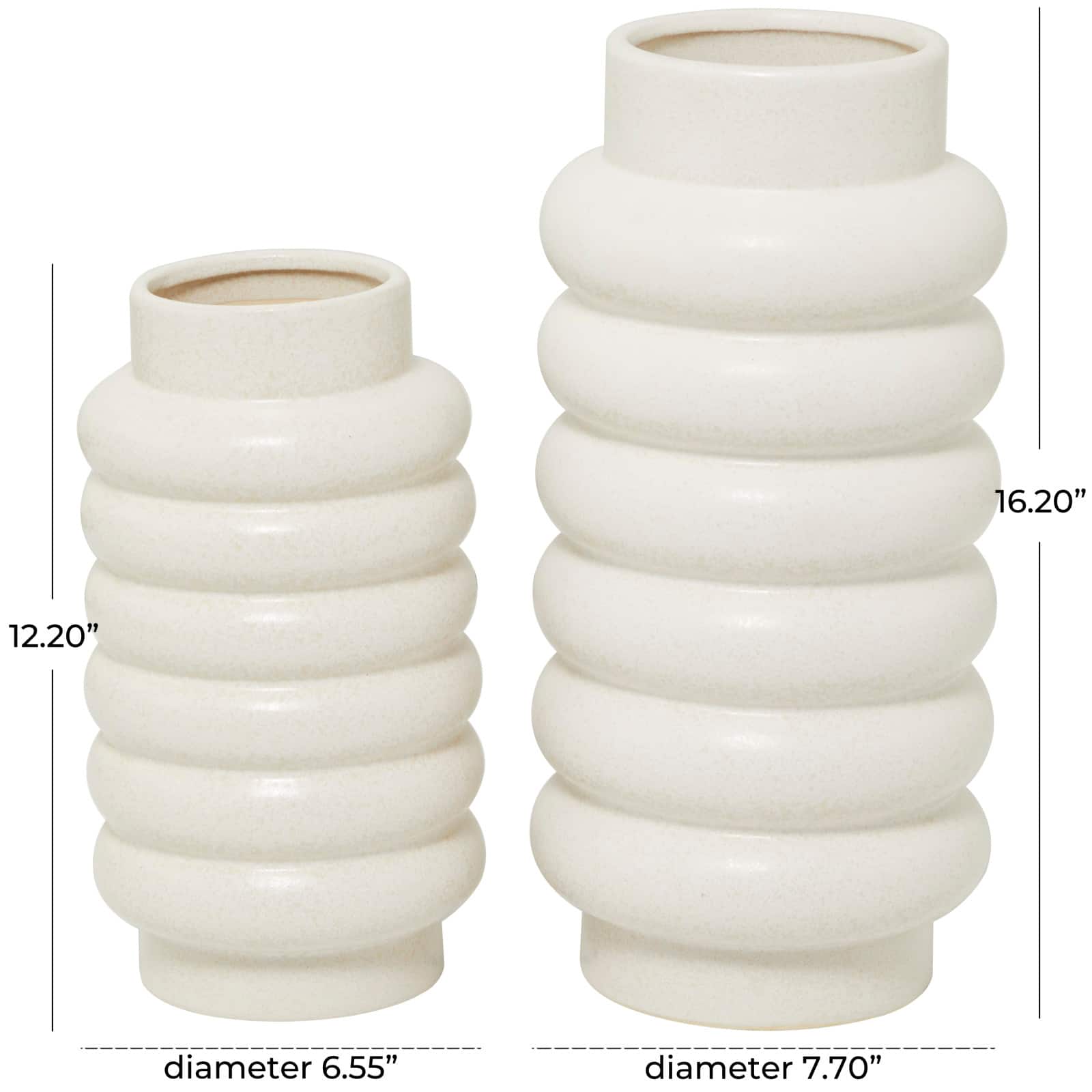 CosmoLiving by Cosmopolitan Ceramic Vase with Ring Ribbing Set of 2 16
