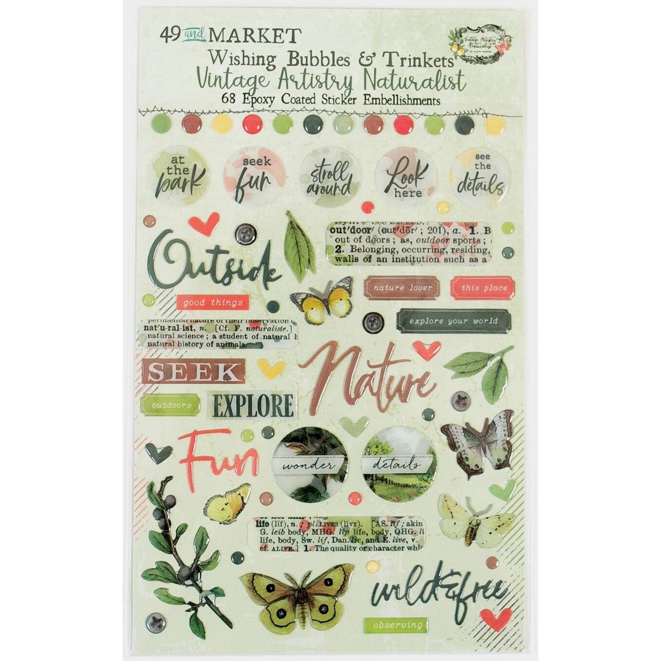49 and Market Vintage Artistry Naturalist Wishing Bubbles & Trinkets Stickers