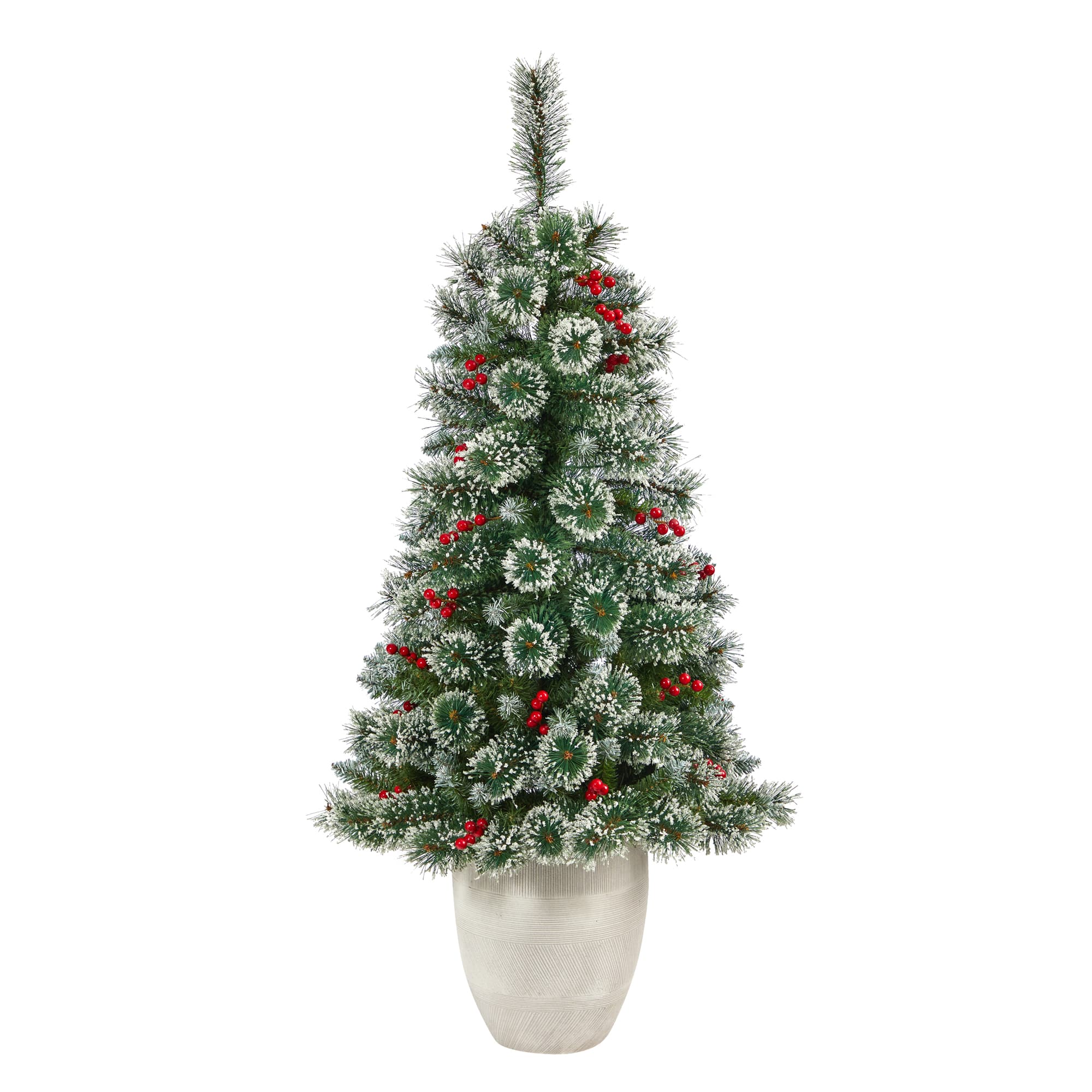 4ft. Pre-Lit Potted Frosted Swiss Pine with Berries Artificial Christmas Tree, Clear LED Lights