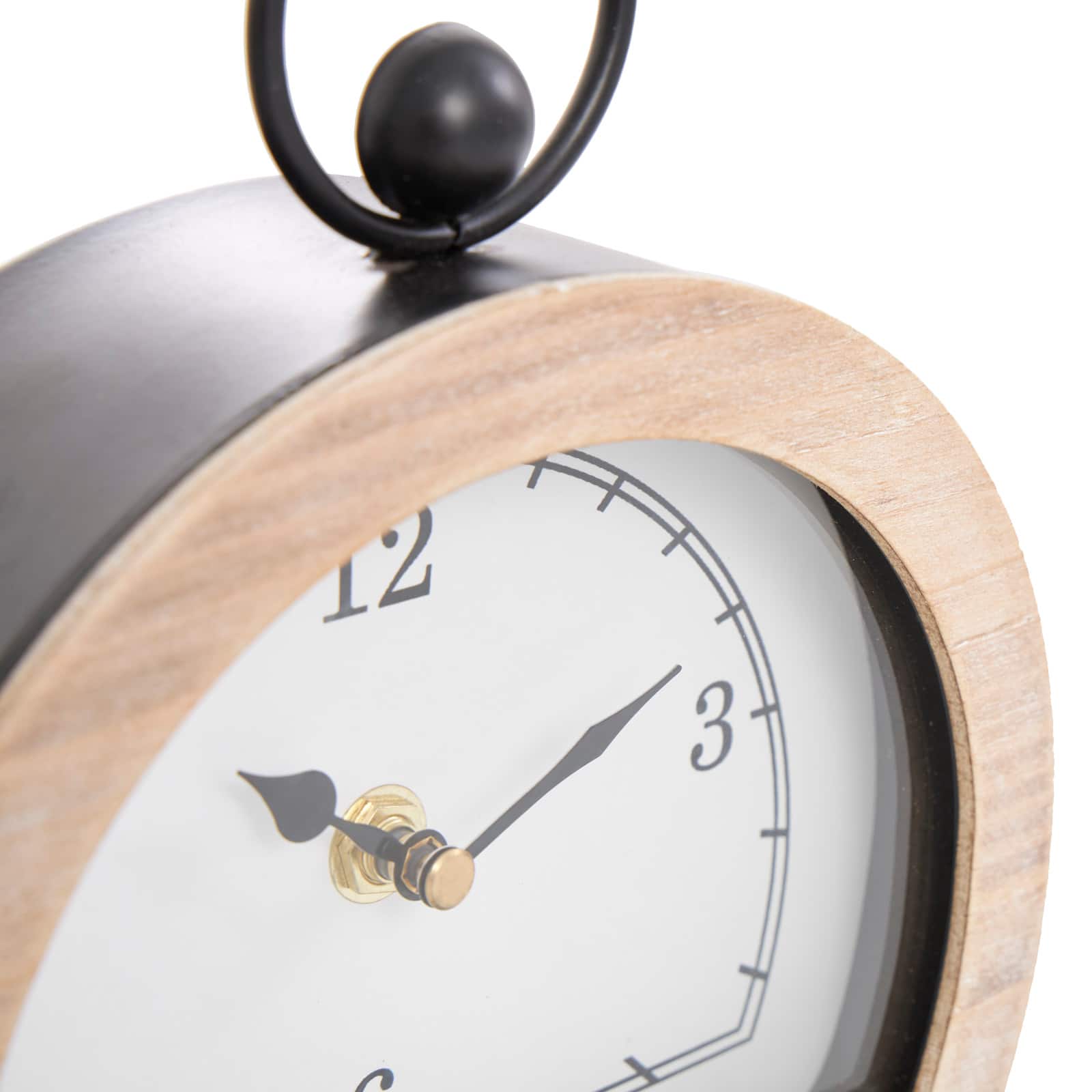 White Wooden Semicircle Clock Set with Brown Wooden Frame & Ring Handle