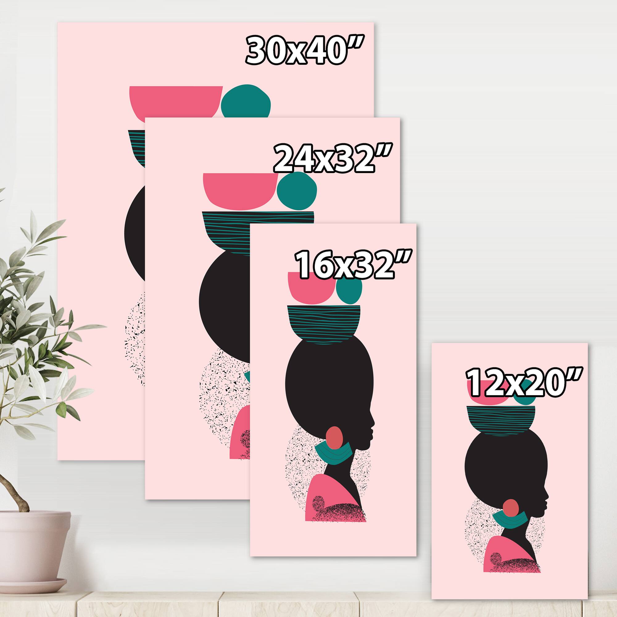 Designart - Ethnic Geometric Silhouette of African American II - Modern Canvas Wall Art Print