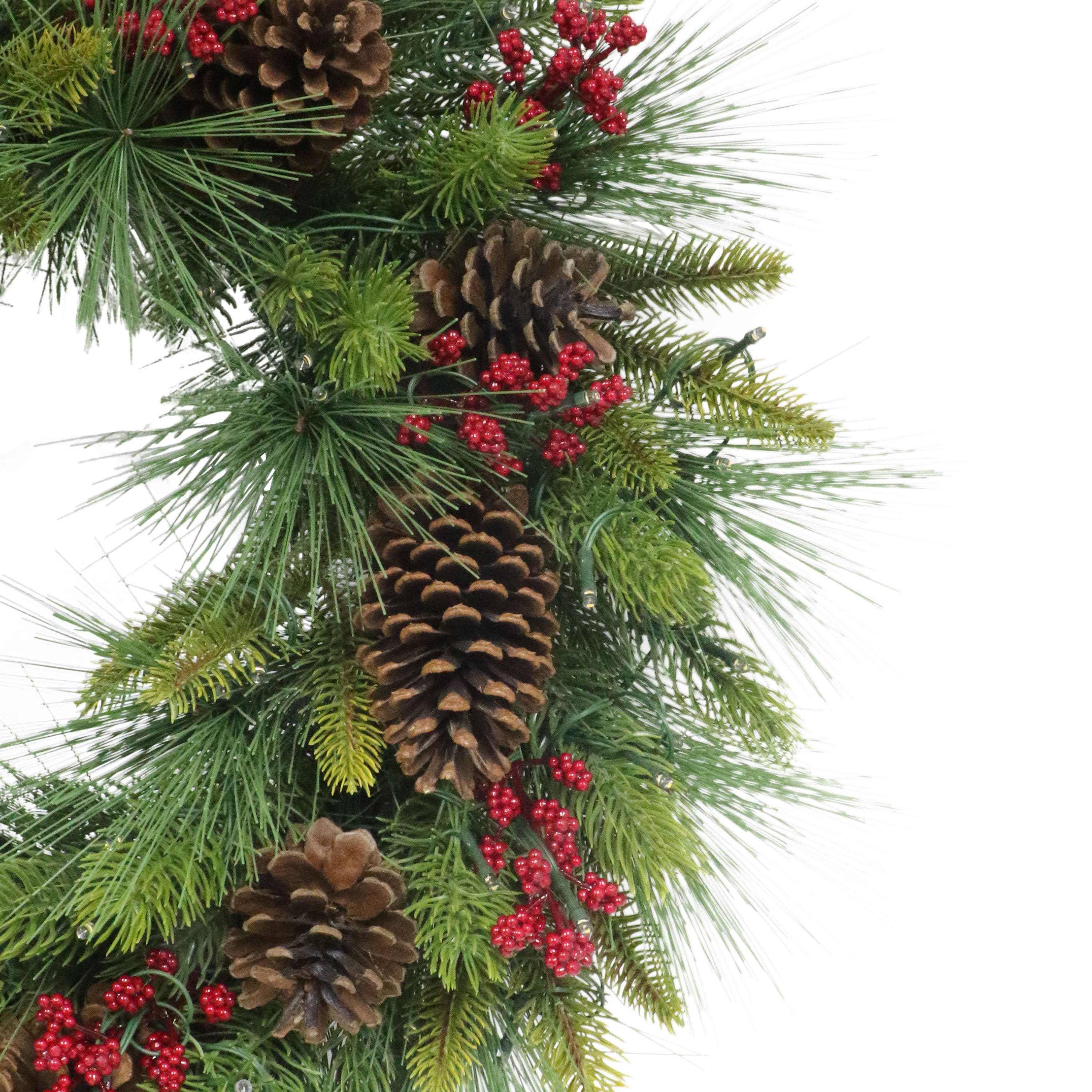 26" Pre-Lit LED Pinecones & Berries Adorned Artificial Christmas Wreath