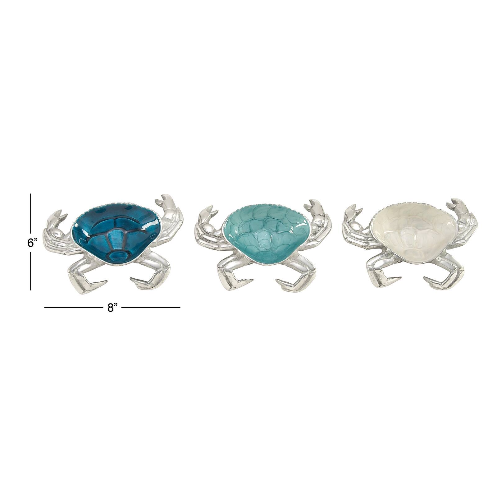 Set of 3 Silver Aluminum Coastal Serving Bowl, 8" x 1"