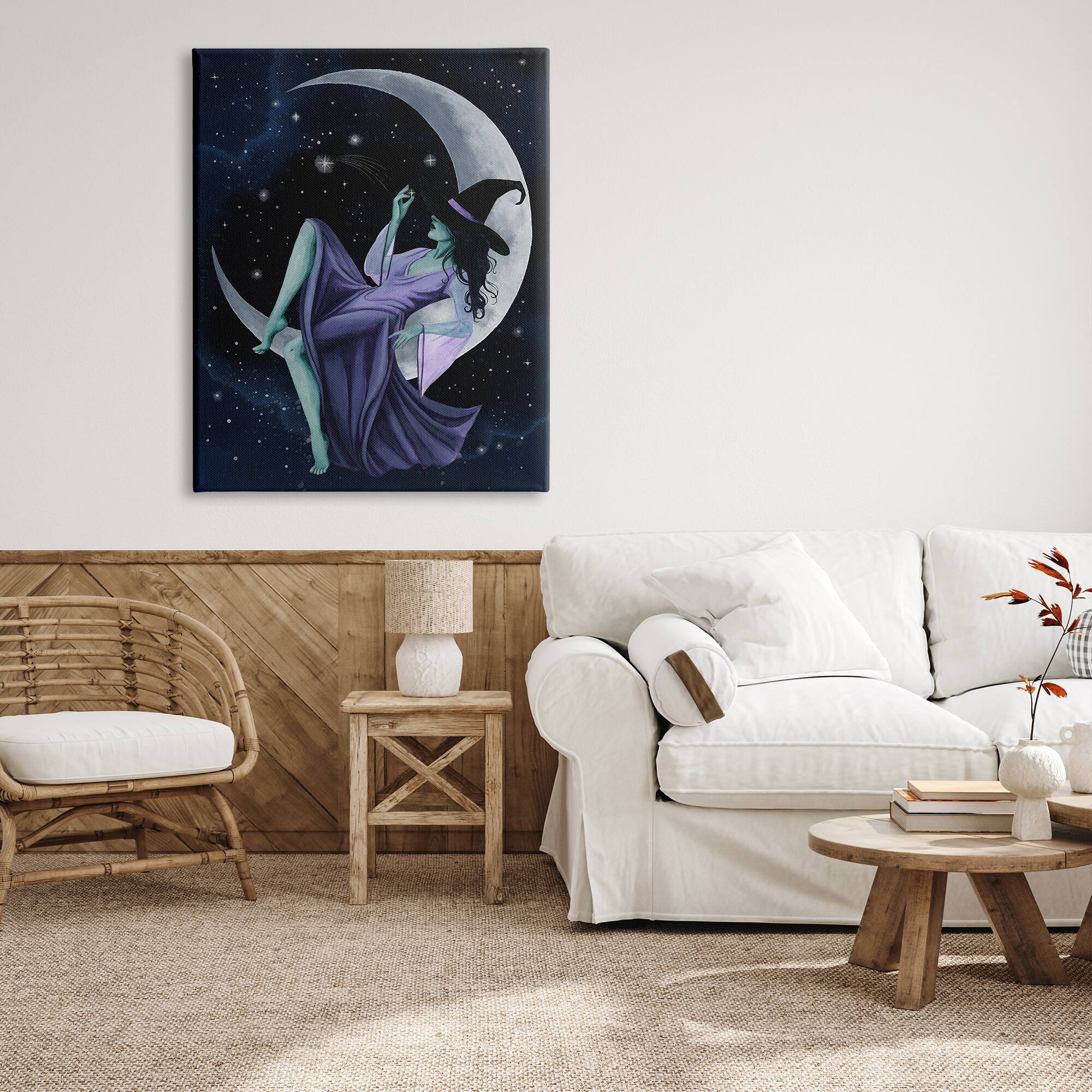 Stupell Industries Witch Relaxing Crescent Moon Canvas Wall Art