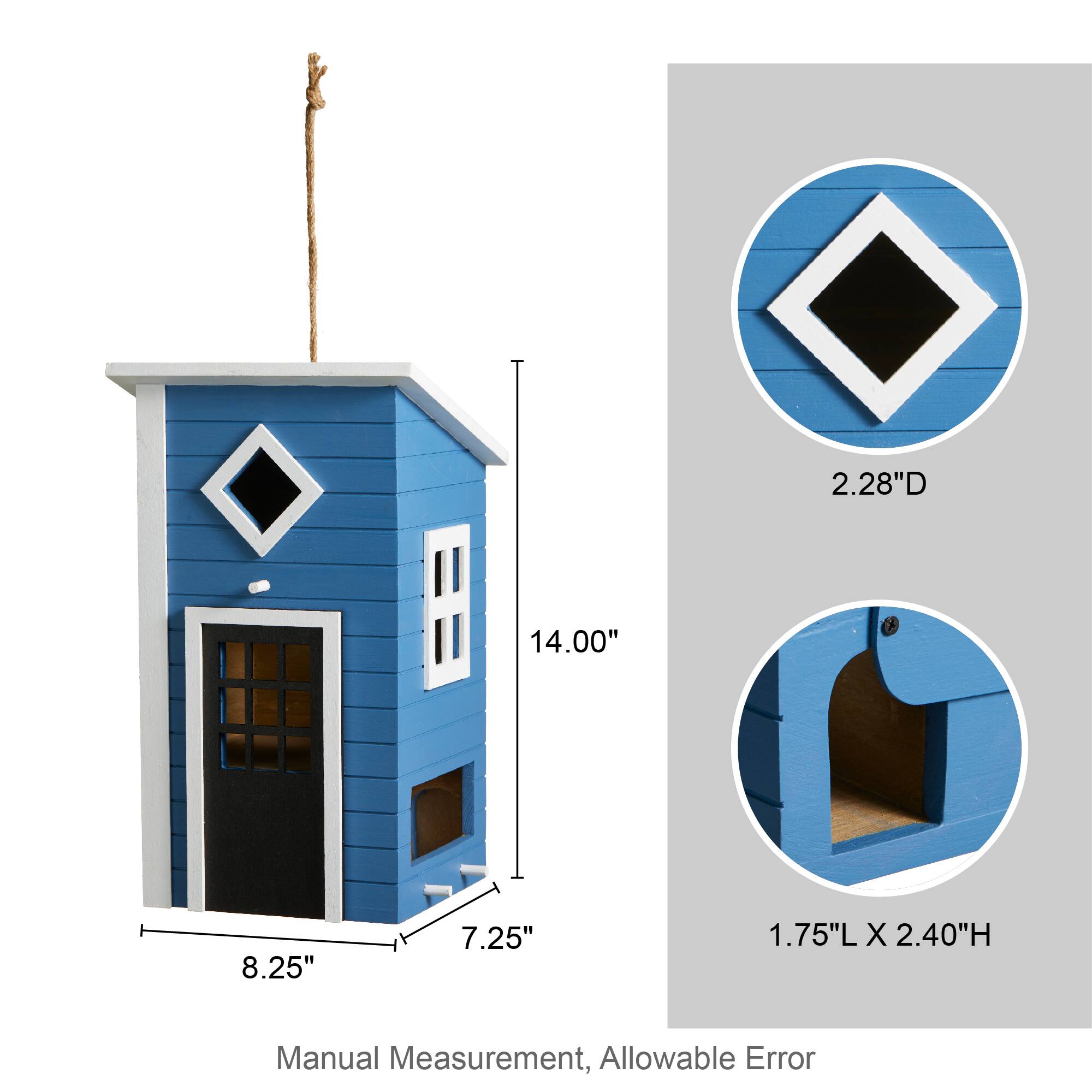 Glitzhome® 14" Modern Blue Wood Garden Birdhouse