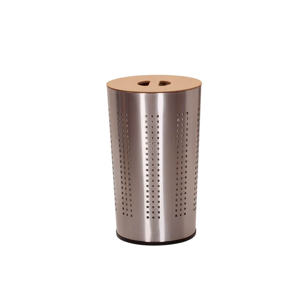 Household Essentials Round Metal Hamper with Engineered Wooden Lid
