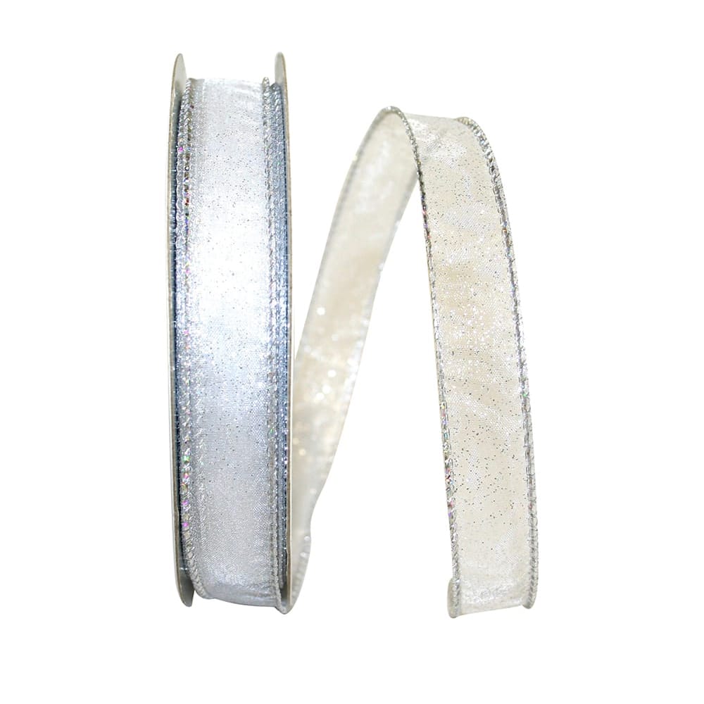 Reliant 5/8" x 25yd. White Corsage Glitter 2 Ribbon