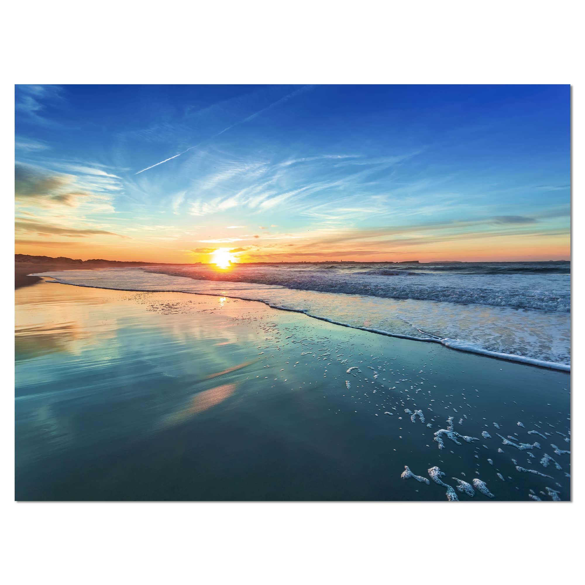 Designart - Blue Seashore with Distant Sunset