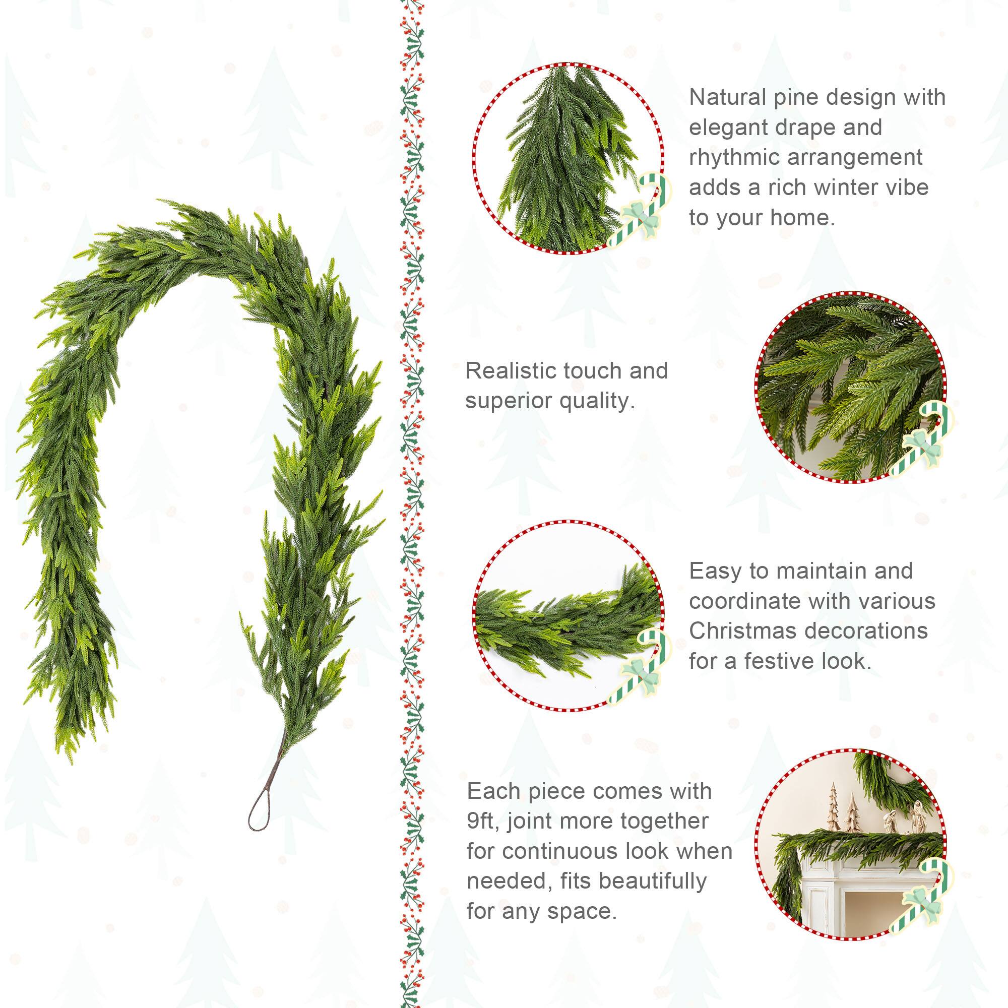 Glitzhome® 9ft. Christmas Greenery PE Dripping Garland, Set of 2