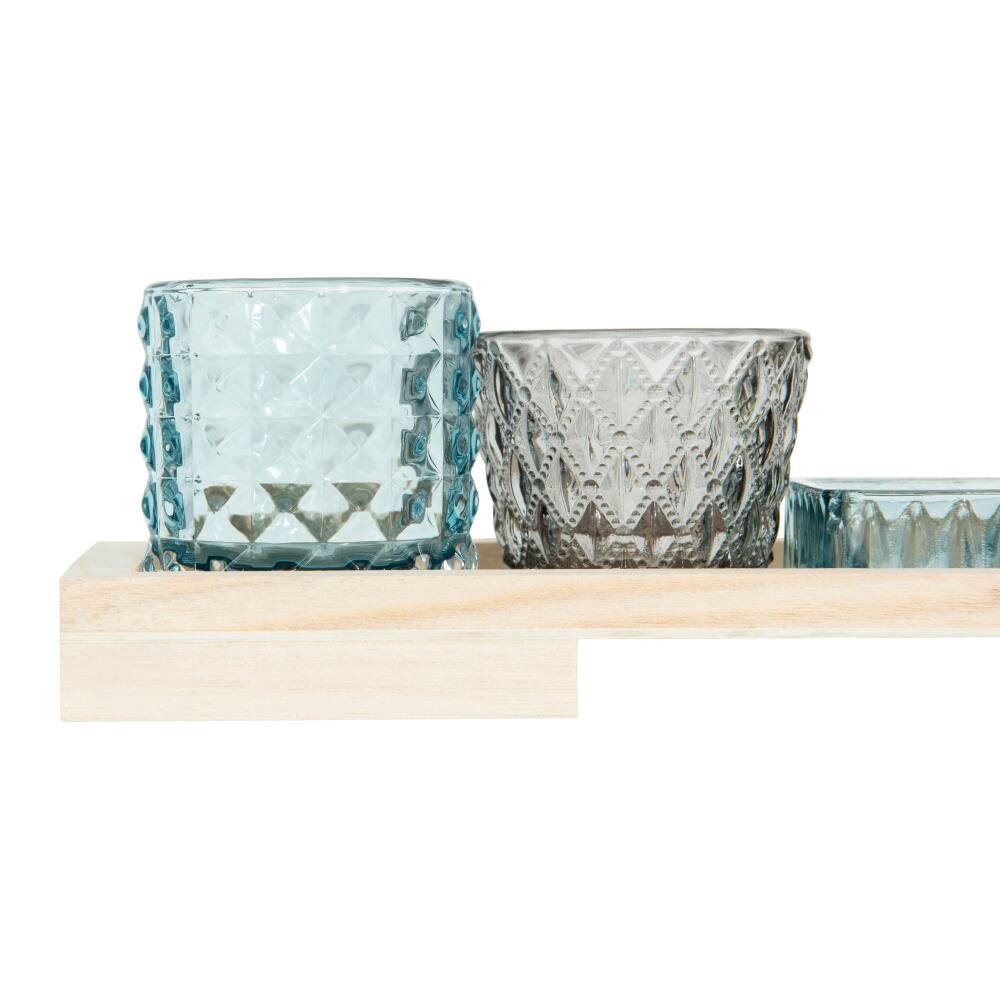Hello Honey® 13.25" Glass Votive & Tealight Holders On Wood Tray Set