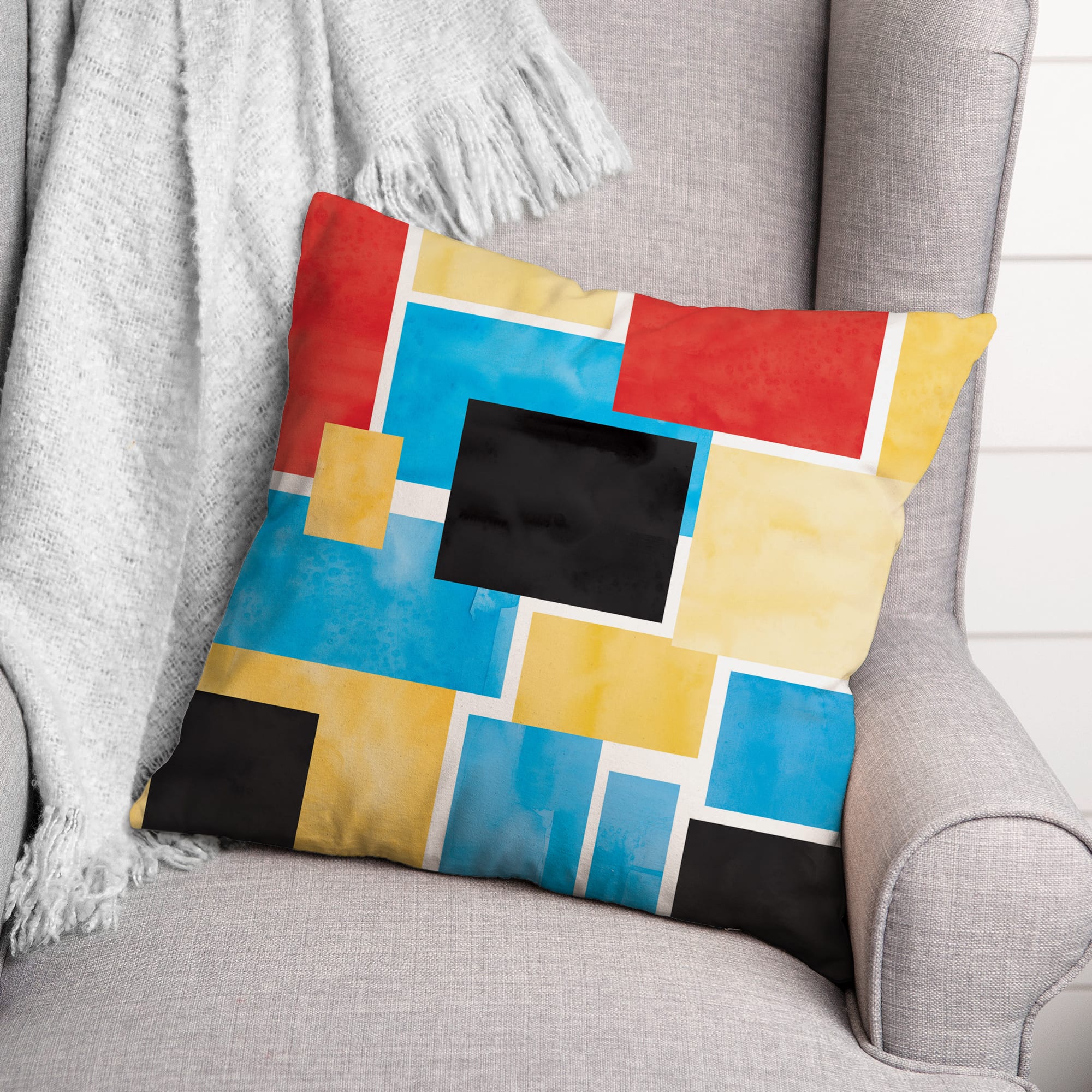 Colorful Primary Abstract I 18" x 18" Throw Pillow