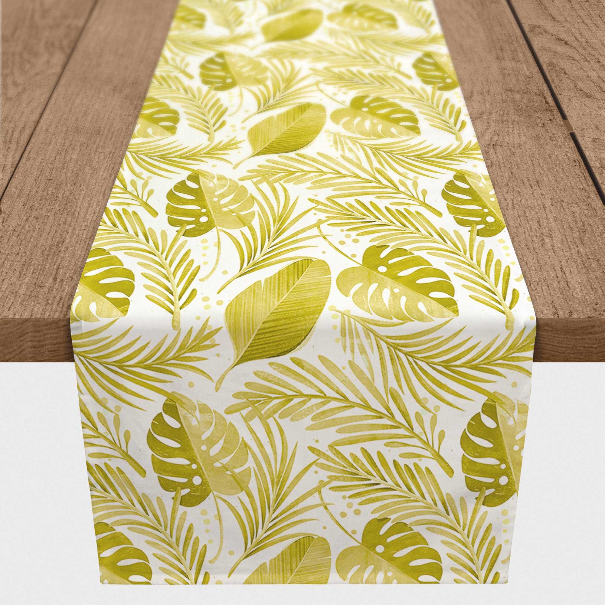 90'' Coastal Yellow Leaves Cotton Twill Table Runner