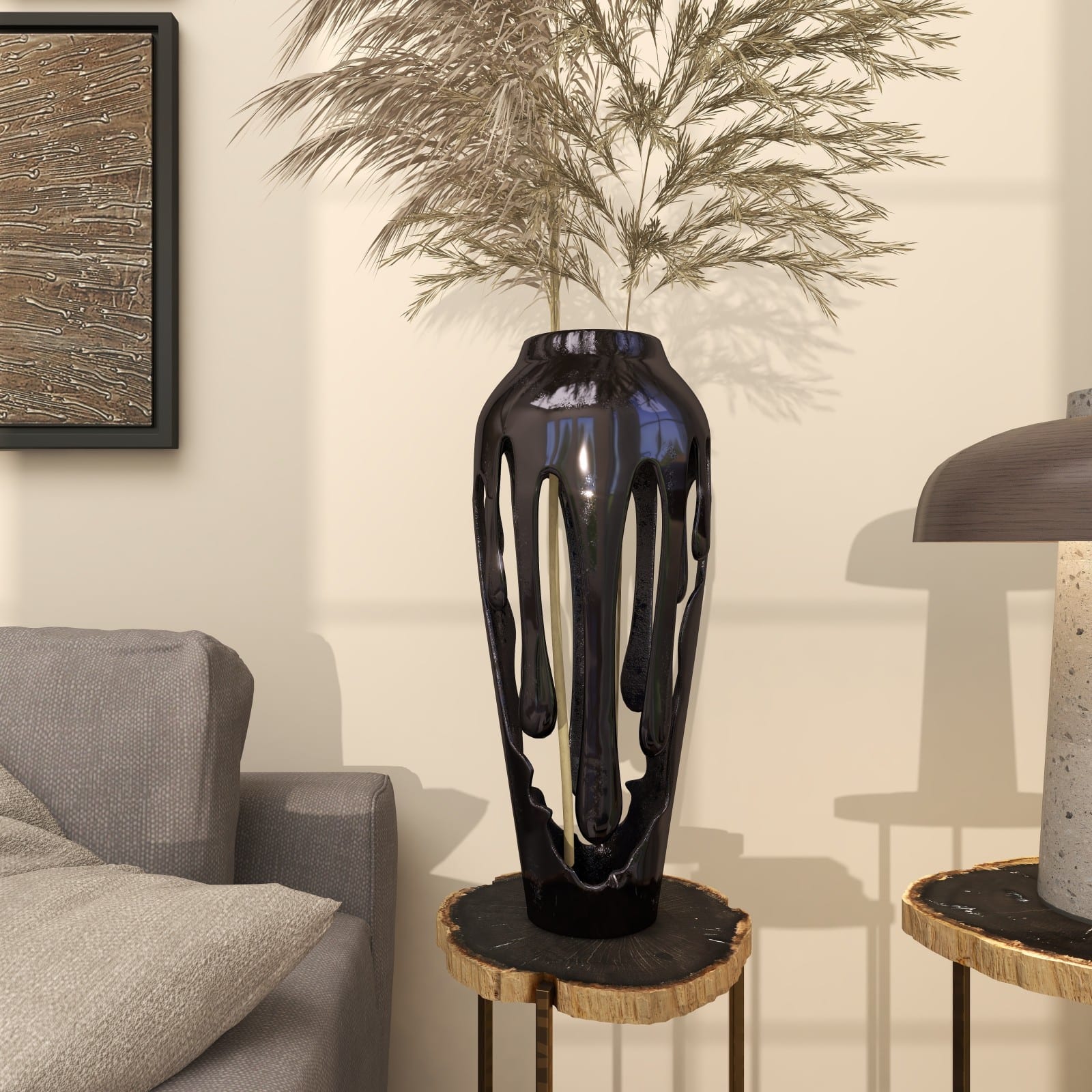 19" Black Aluminum Drip Vase with Melting Designed Body