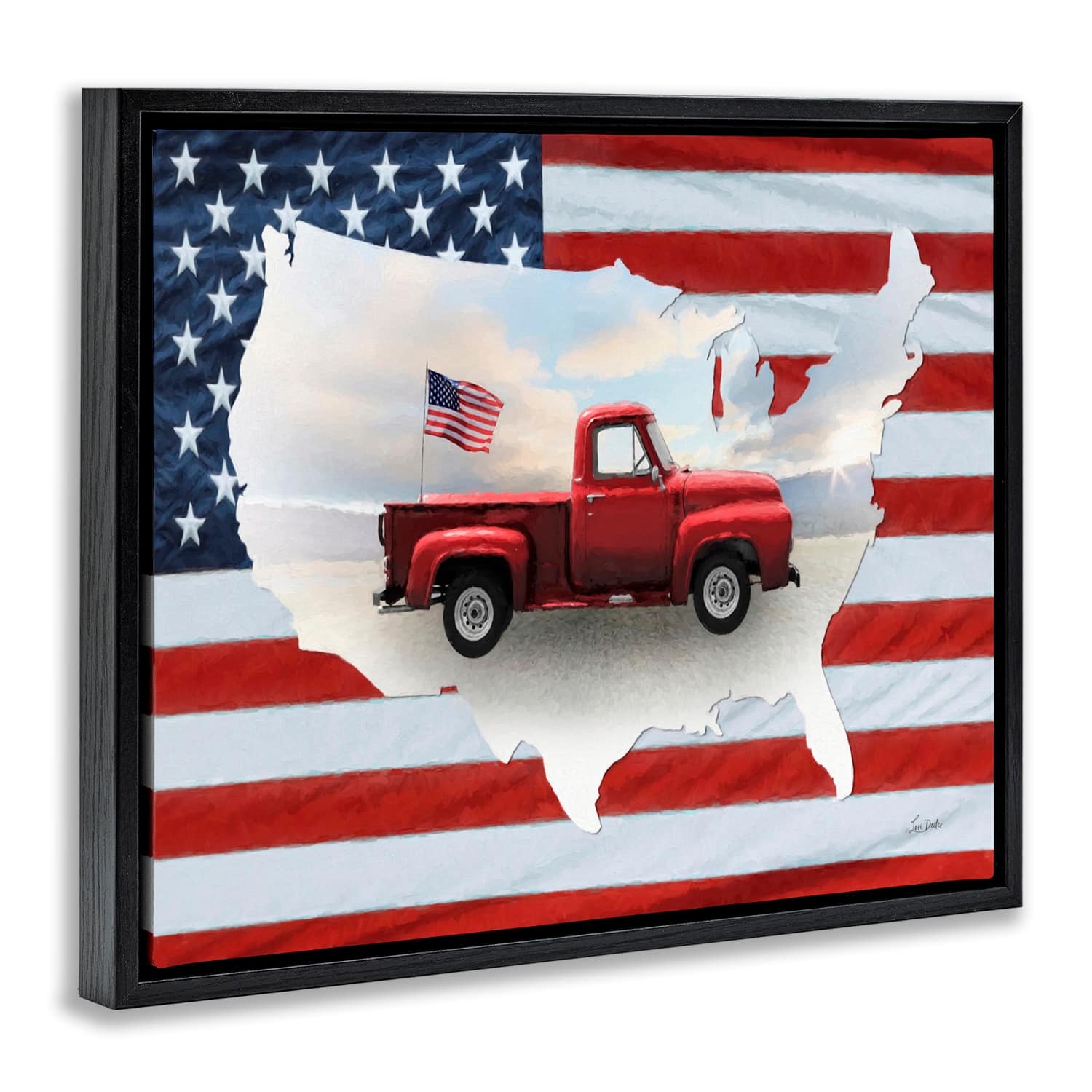 Stupell Industries Farmhouse American Flag Floater Framed Art