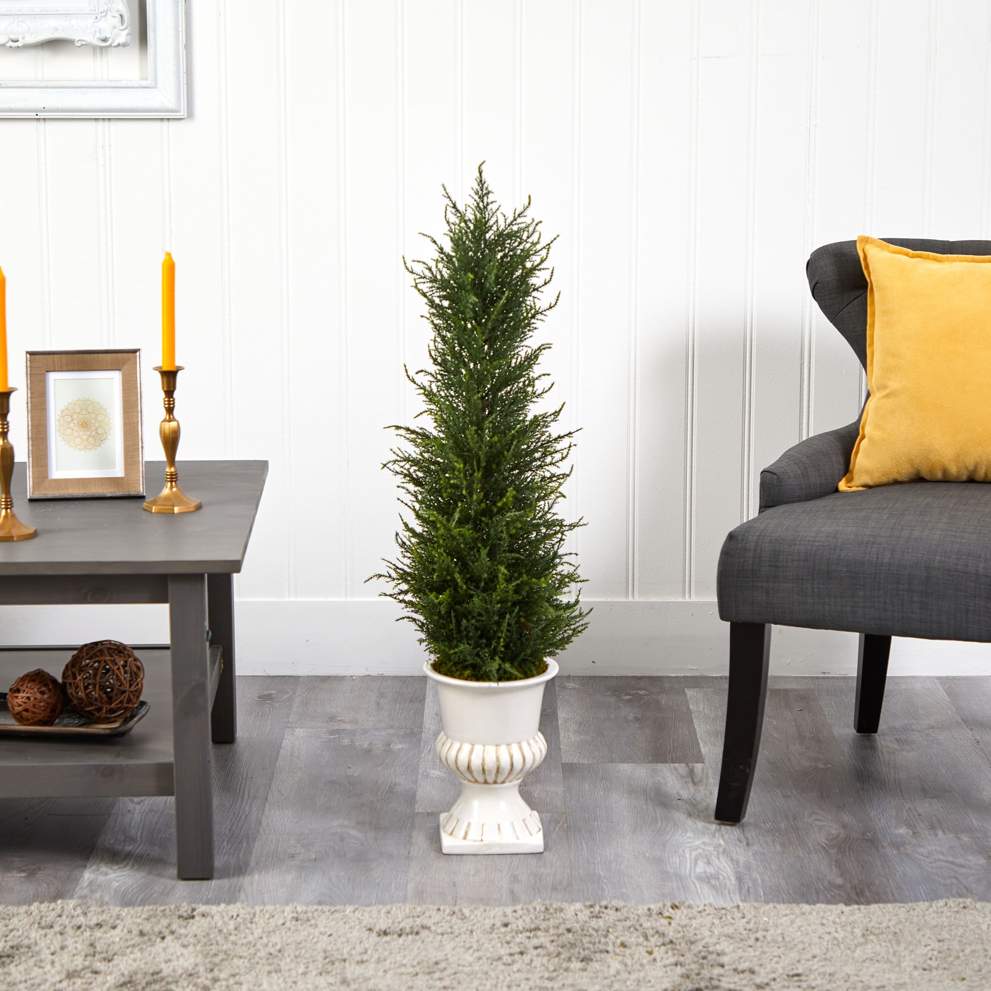 3ft. Cypress UV Resistant Artificial Tree in White Urn