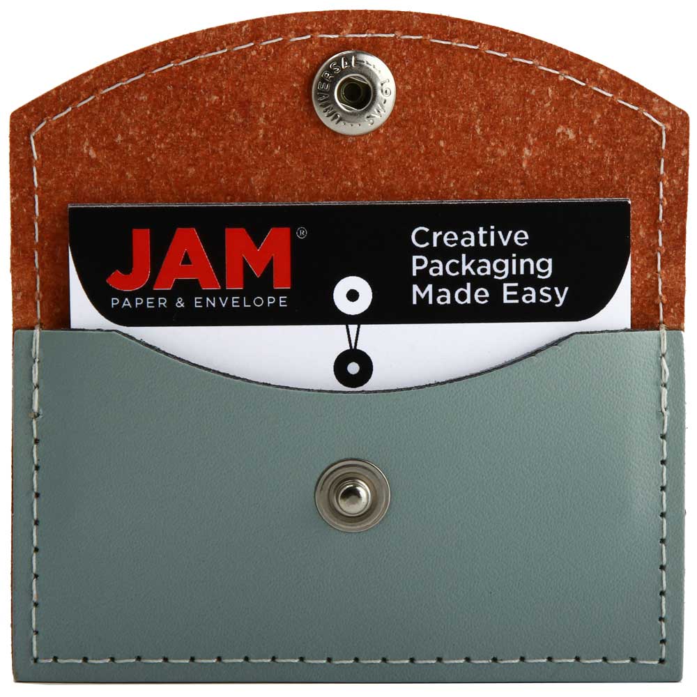 JAM Paper Brown & Gray Leather Business Card Holder Case with Snap Closure