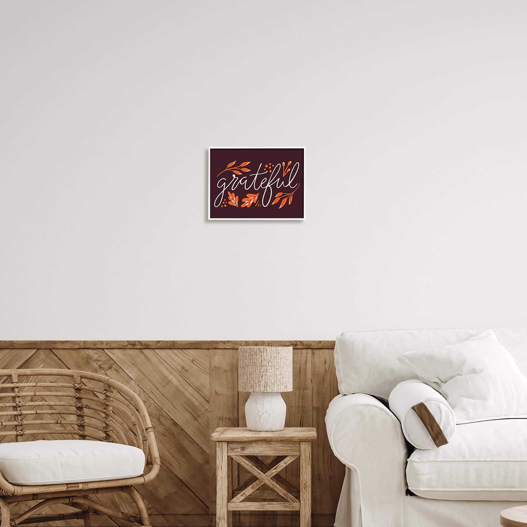 Stupell Industries Grateful Autumnal Leaves Phrase Framed Giclee Art