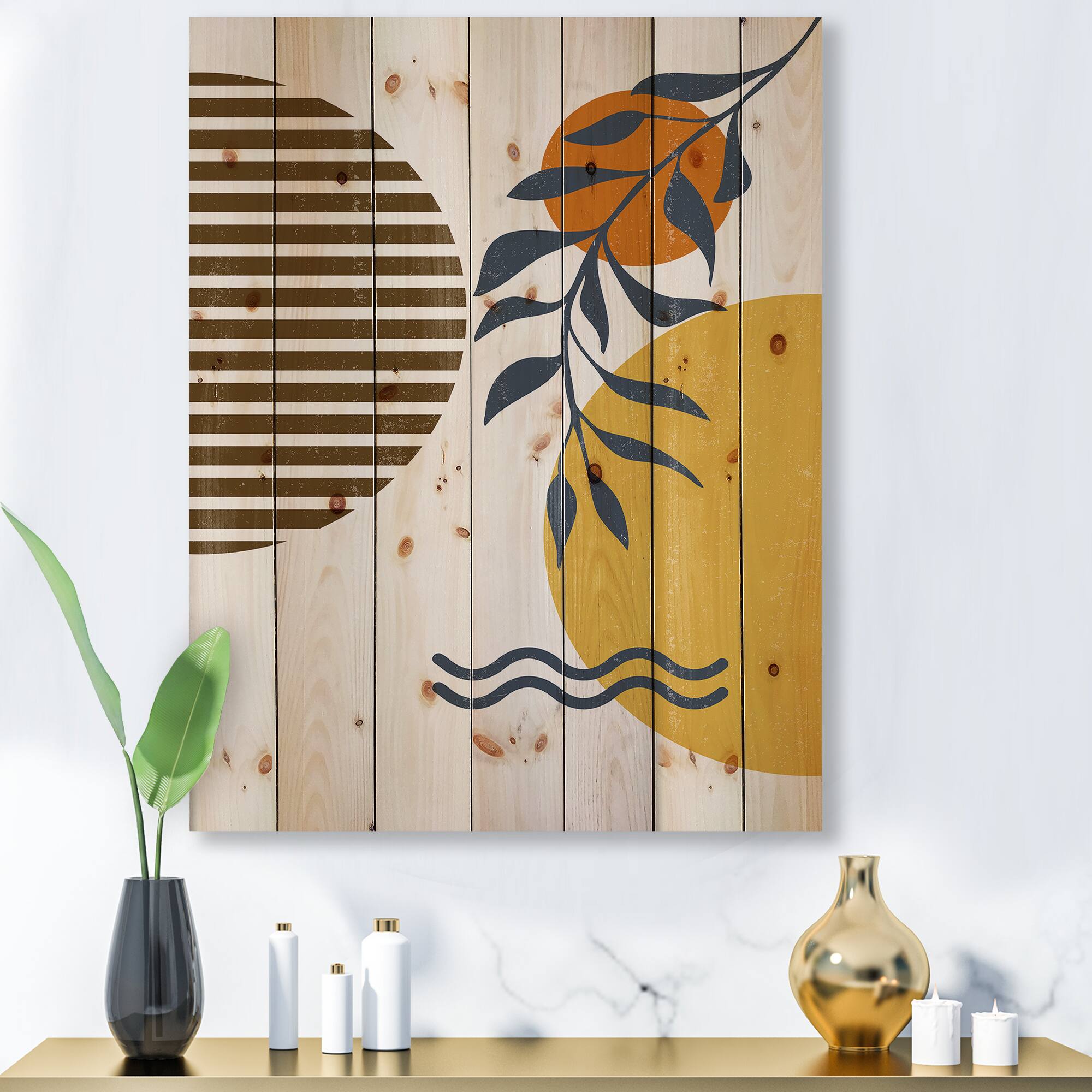 Designart - Botanical Minimalist Leaf With Abstract Shapes I