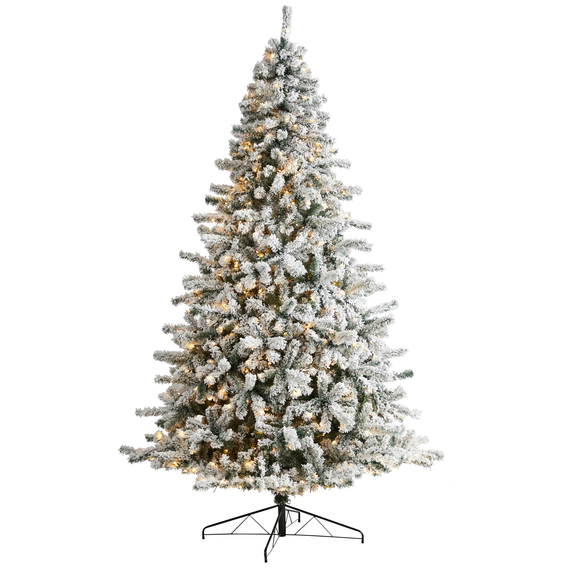 10ft. Pre-Lit Flocked Rock Springs Spruce Artificial Christmas Tree, Clear LED Lights