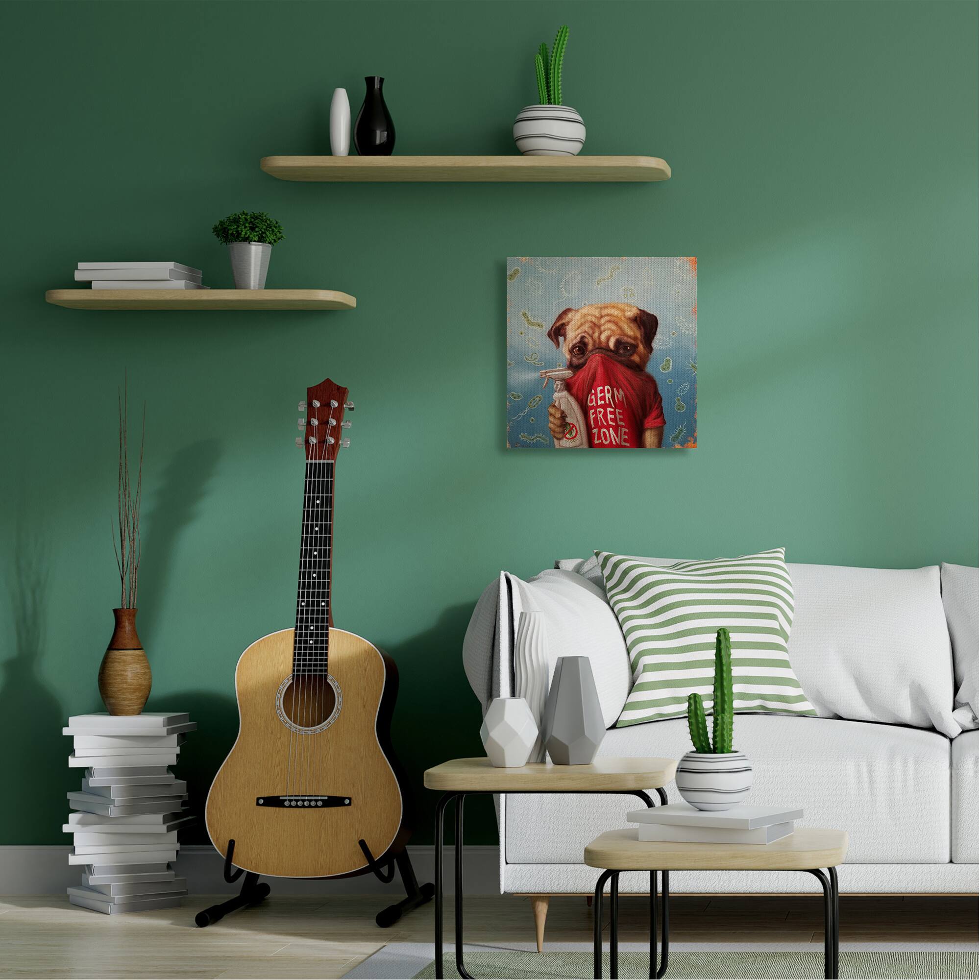Stupell Industries Pug Portrait Germ Free Zone Cleaning Dog Canvas Wall Art