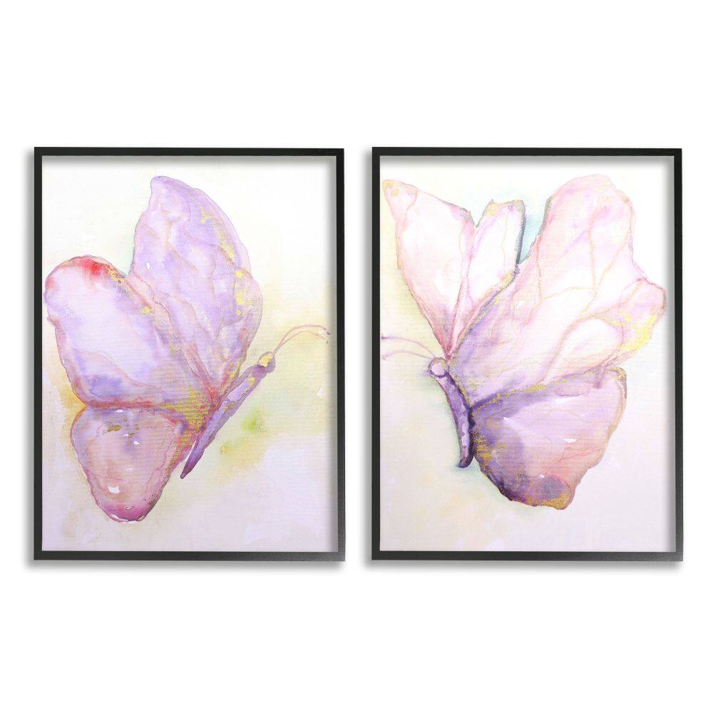 Stupell Industries Girls Glam Butterfly Wings Purple Gold Watercolor Framed Wall Art