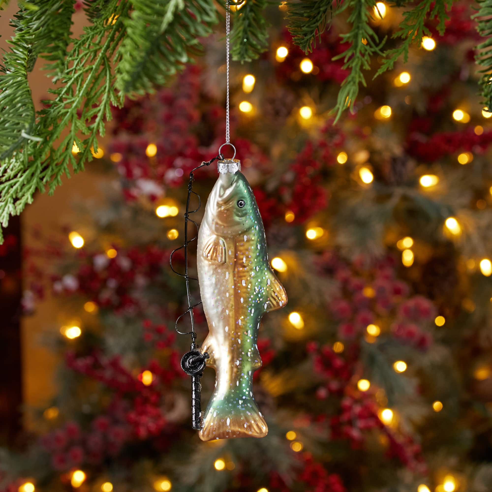 Melrose 8.5" Fishing Fish Glass Ornament