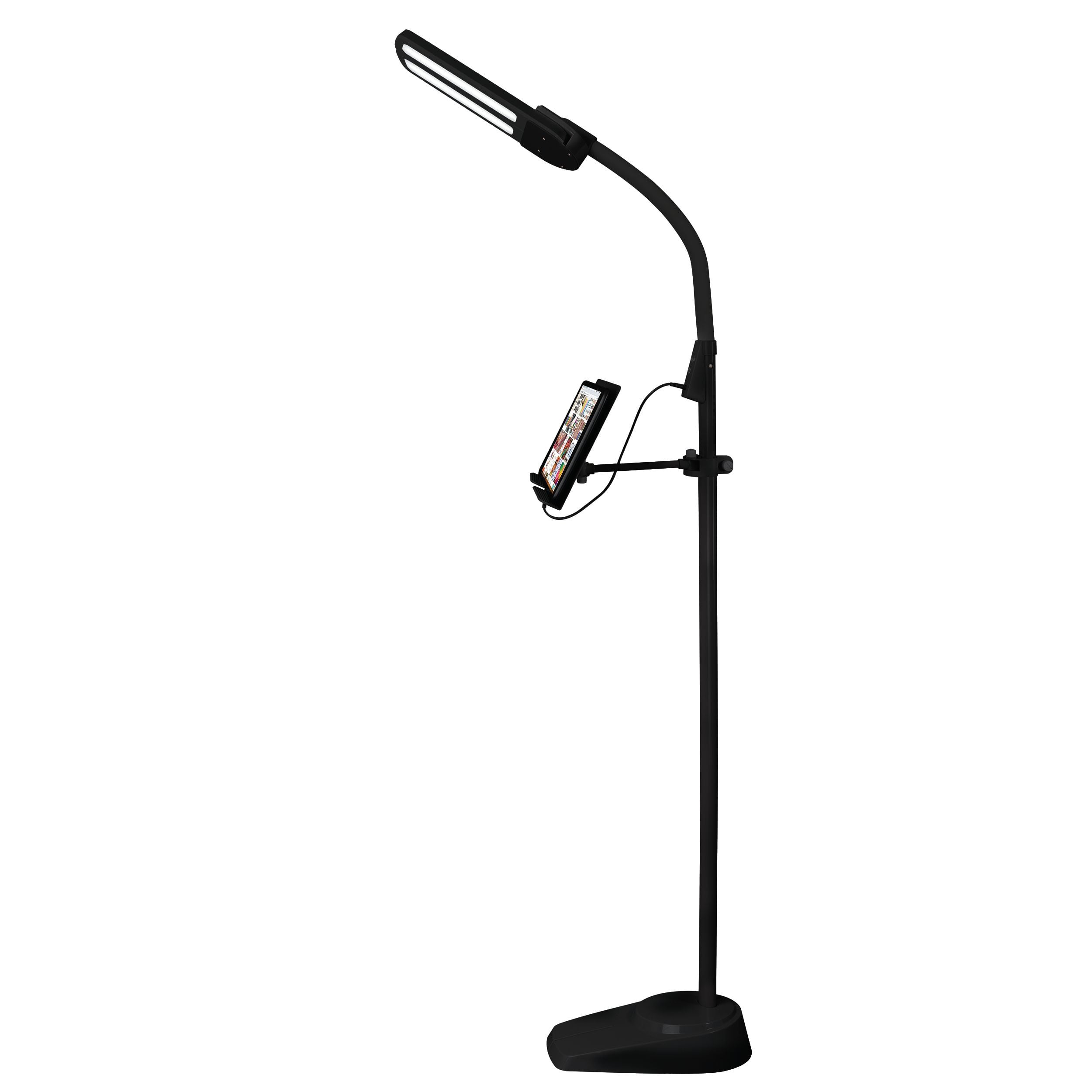 OttLite Black Dual Shade LED Floor Lamp with USB Charging Station