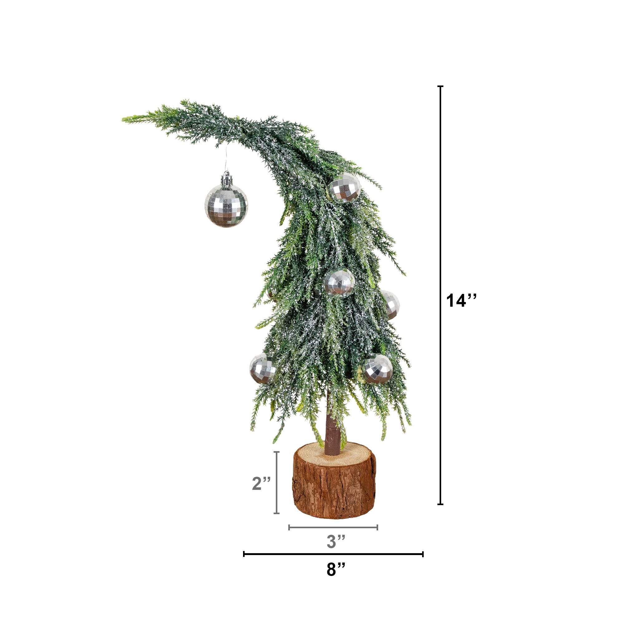 Nearly Natural 14" Unlit Artificial Snowed Santa's Hat Christmas Tree with Ornaments in Wooden Trunk Base