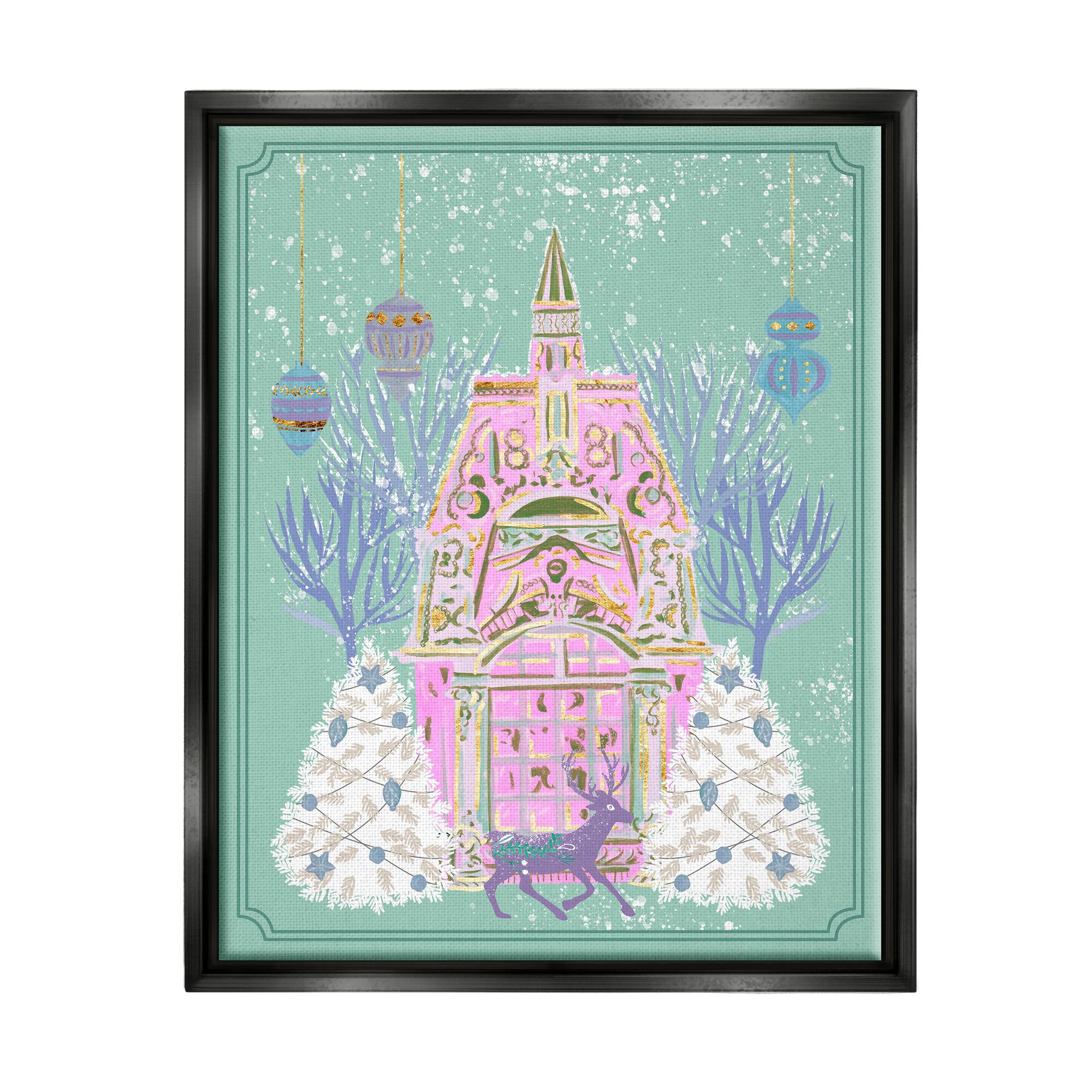Stupell Industries Pastel Holiday Snowy Architecture Framed Floater Canvas Wall Art