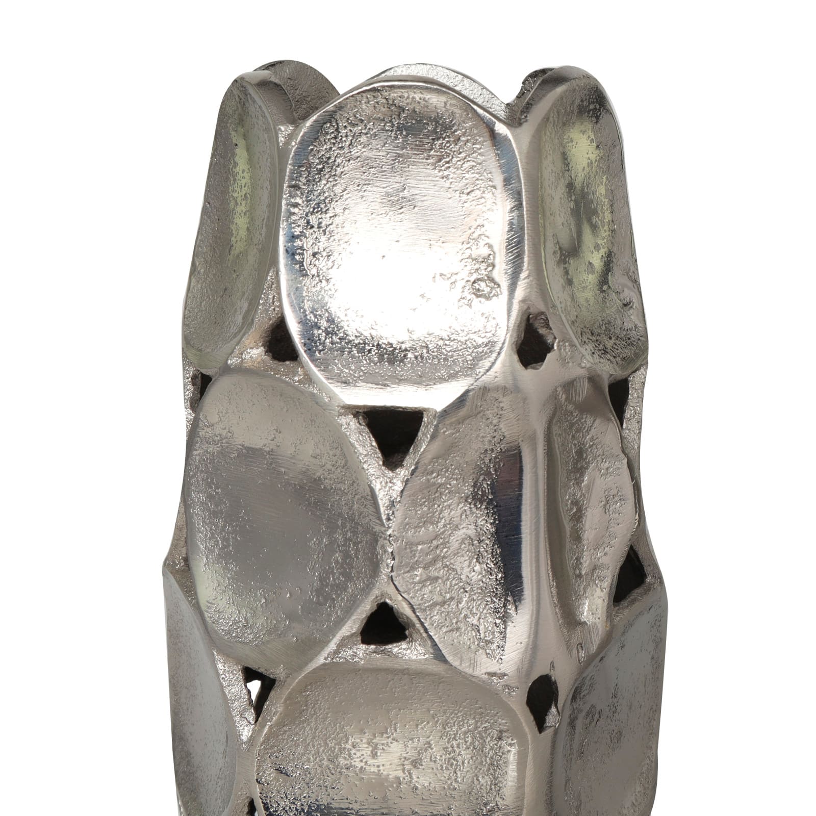 Silver Aluminum Geometric Open Framed Vase Set with Circular Plates
