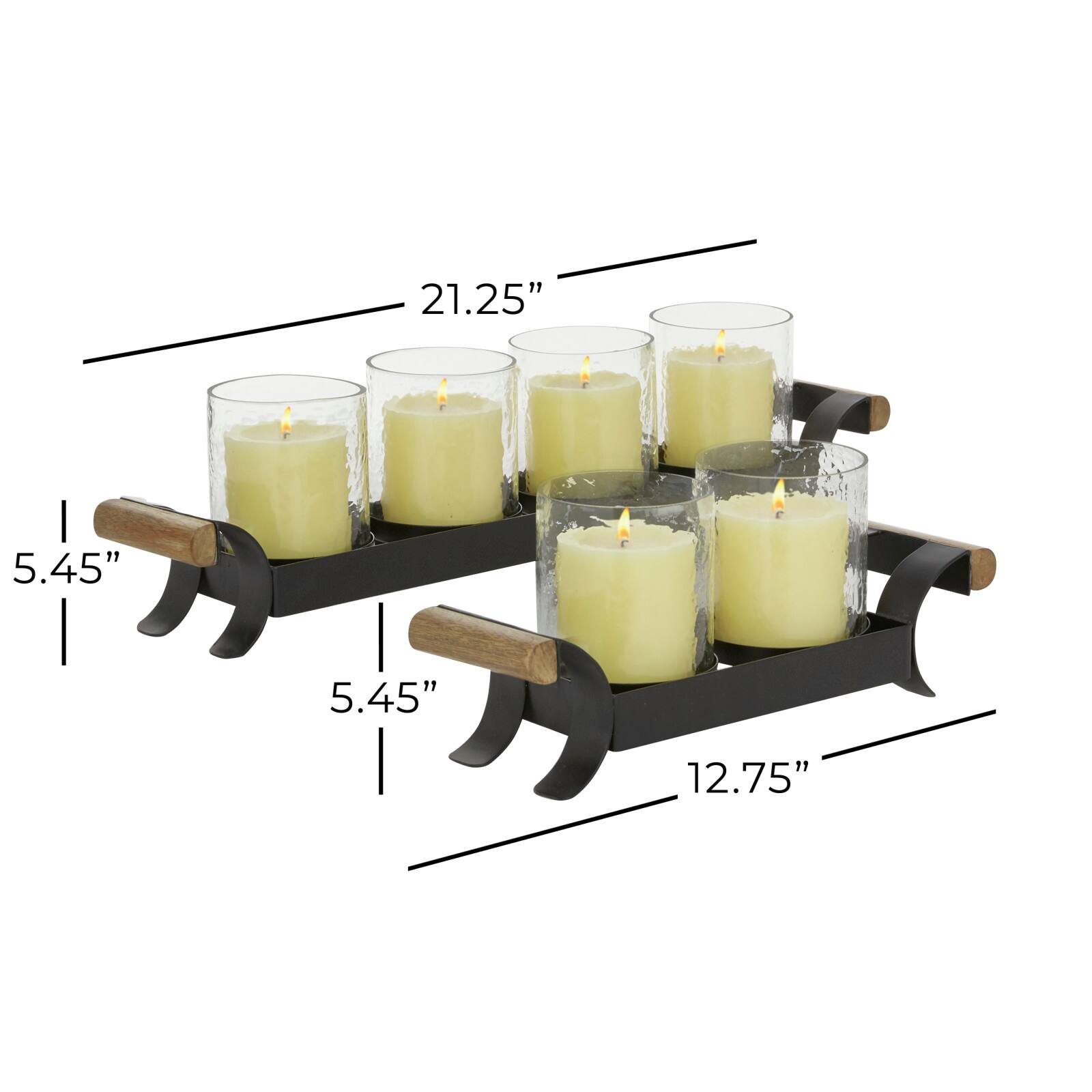 Set of 2 Black Metal Candle Holder, 12.75", 21.25"