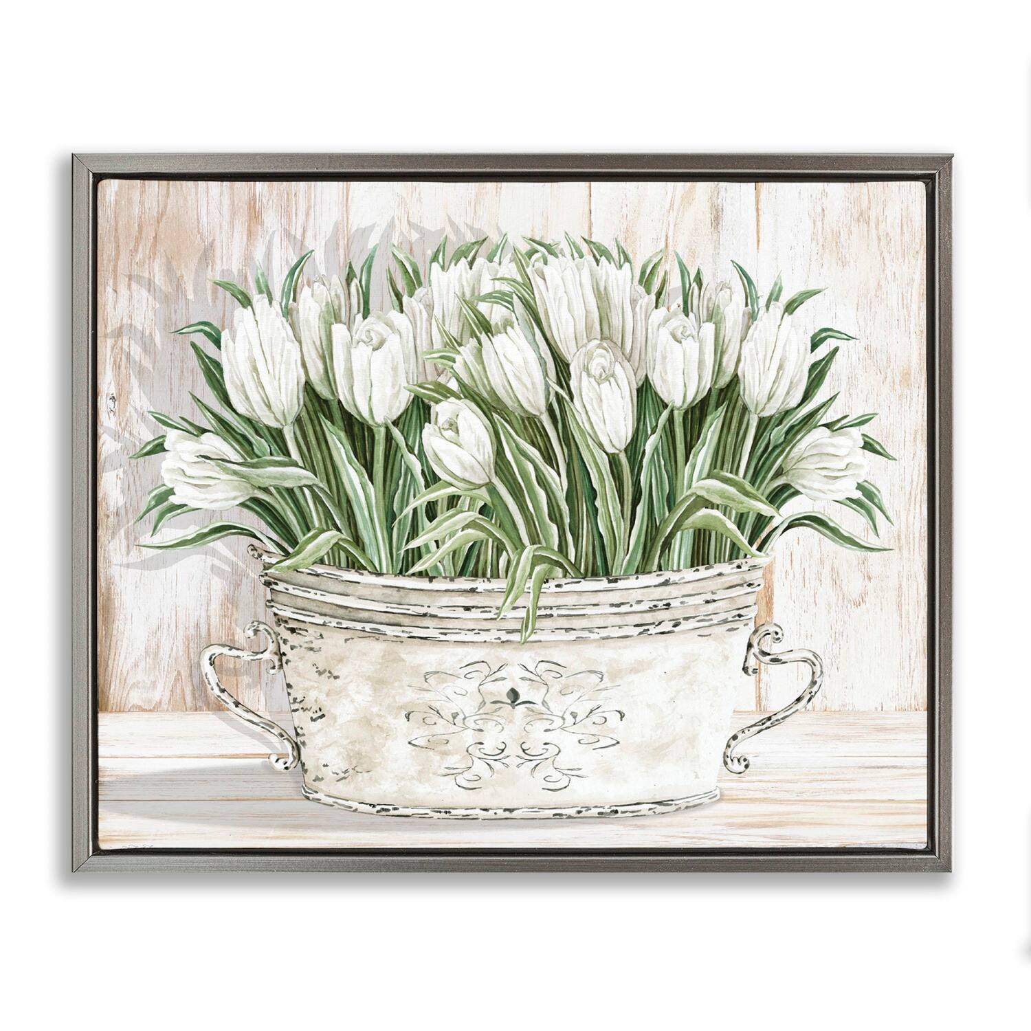 Stupell Industries Fresh White Tulip Flowers Vintage Floater Framed Art