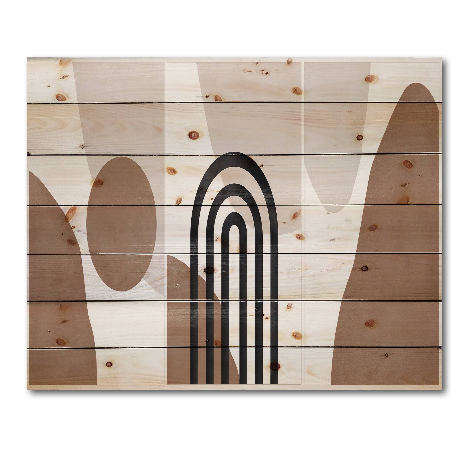 Designart - Abstract Shapes in Terracotta and Ivory Shapes II - Modern Print on Natural Pine Wood