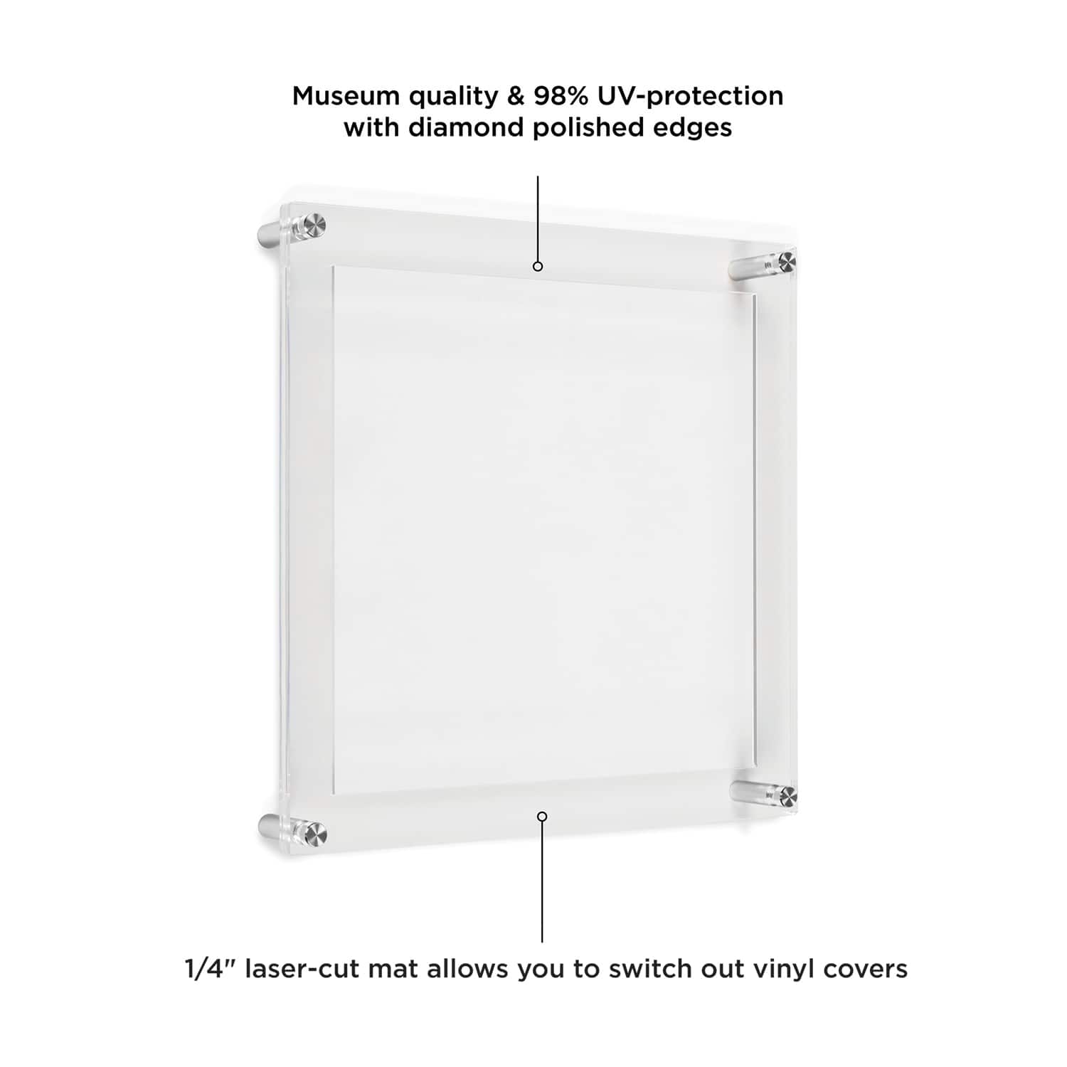 Wexel Art 12" x 12'' Acrylic Floating Frame for Album Covers with Silver Hardware