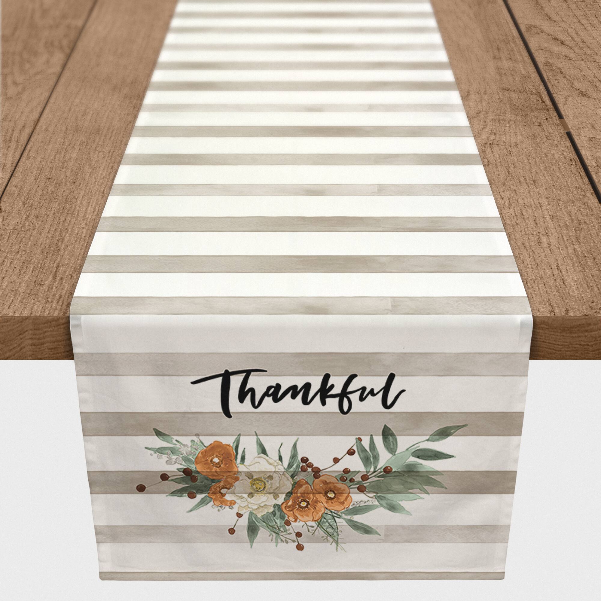 90" Striped Floral Thankful Poly Twill Table Runner