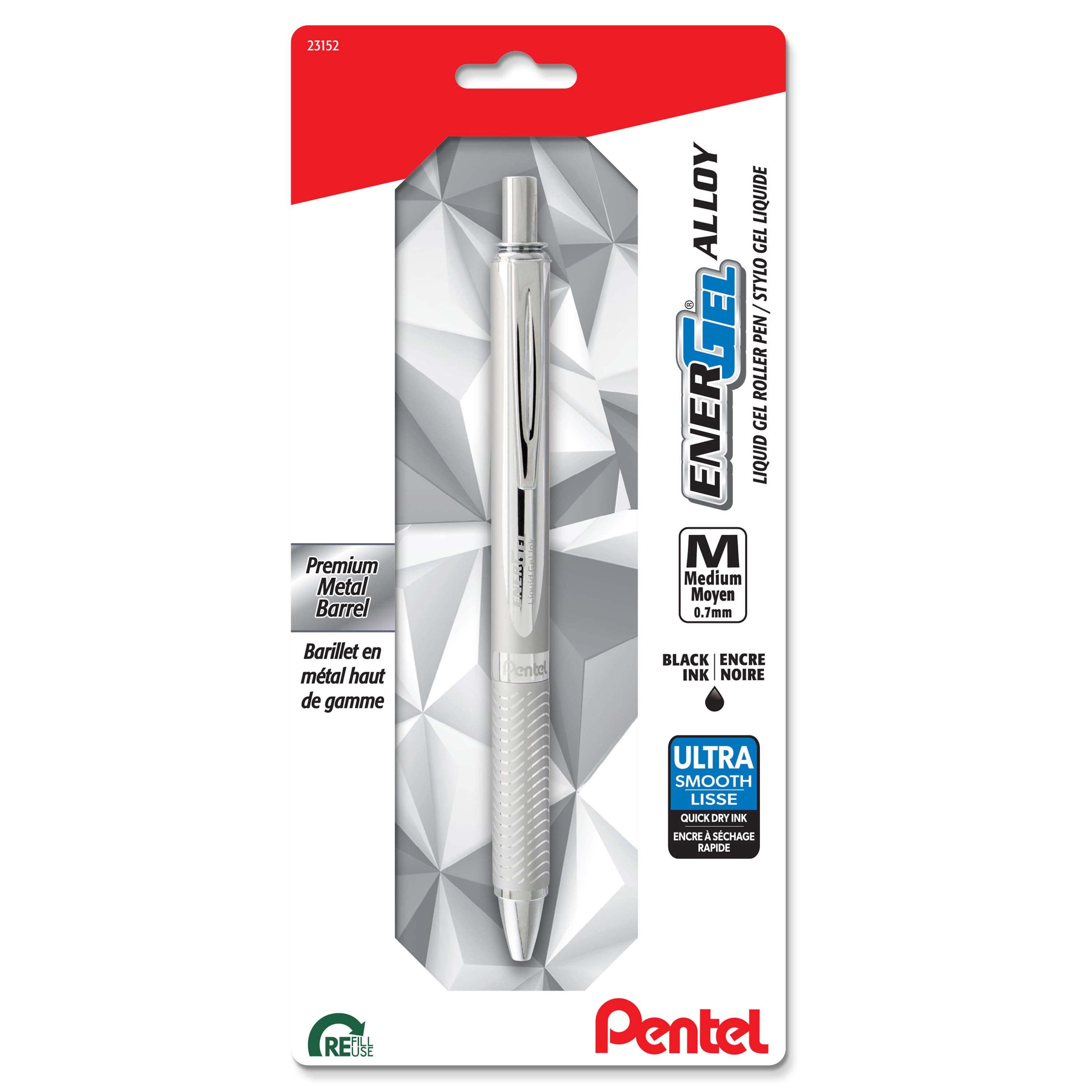 Pentel EnerGel® Silver Metal Barrel 0.7mm Black Ink Gel Pen